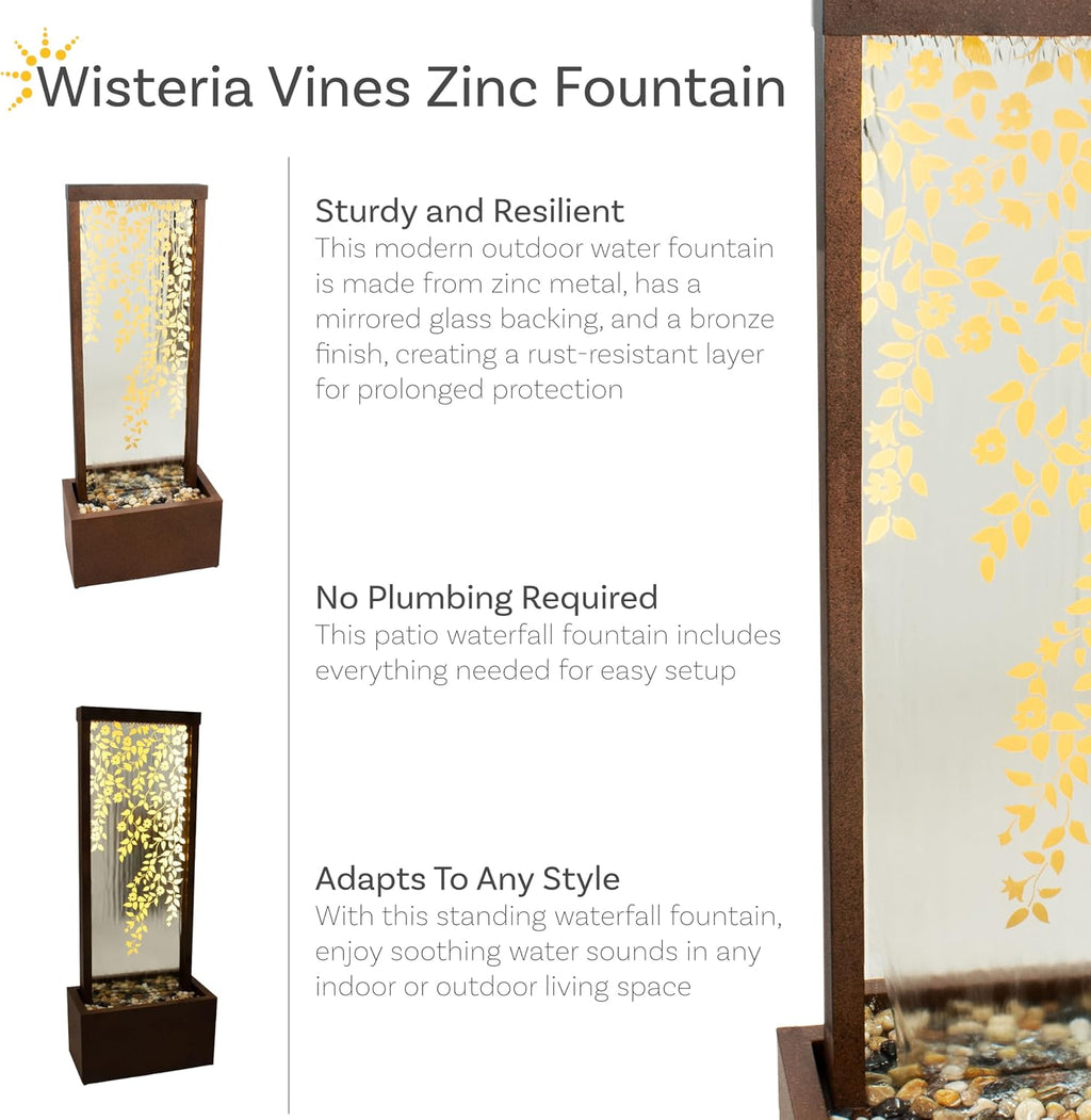 Sunnydaze Wisteria Vines Outdoor Water Fountain with Lights - 47.25-Inch - Zinc Metal - Includes Warm White LED Lights