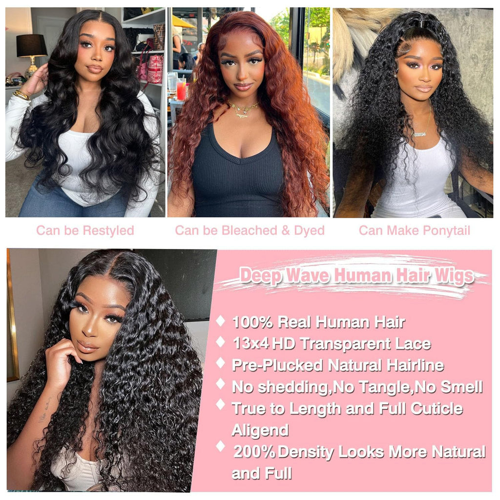 30 Inch Deep Wave Lace Front Wigs Human Hair 200% Density Curly Human Hair Wig for Women 13x4 HD Lace Frontal Wigs Pre Plcked with Baby Hair