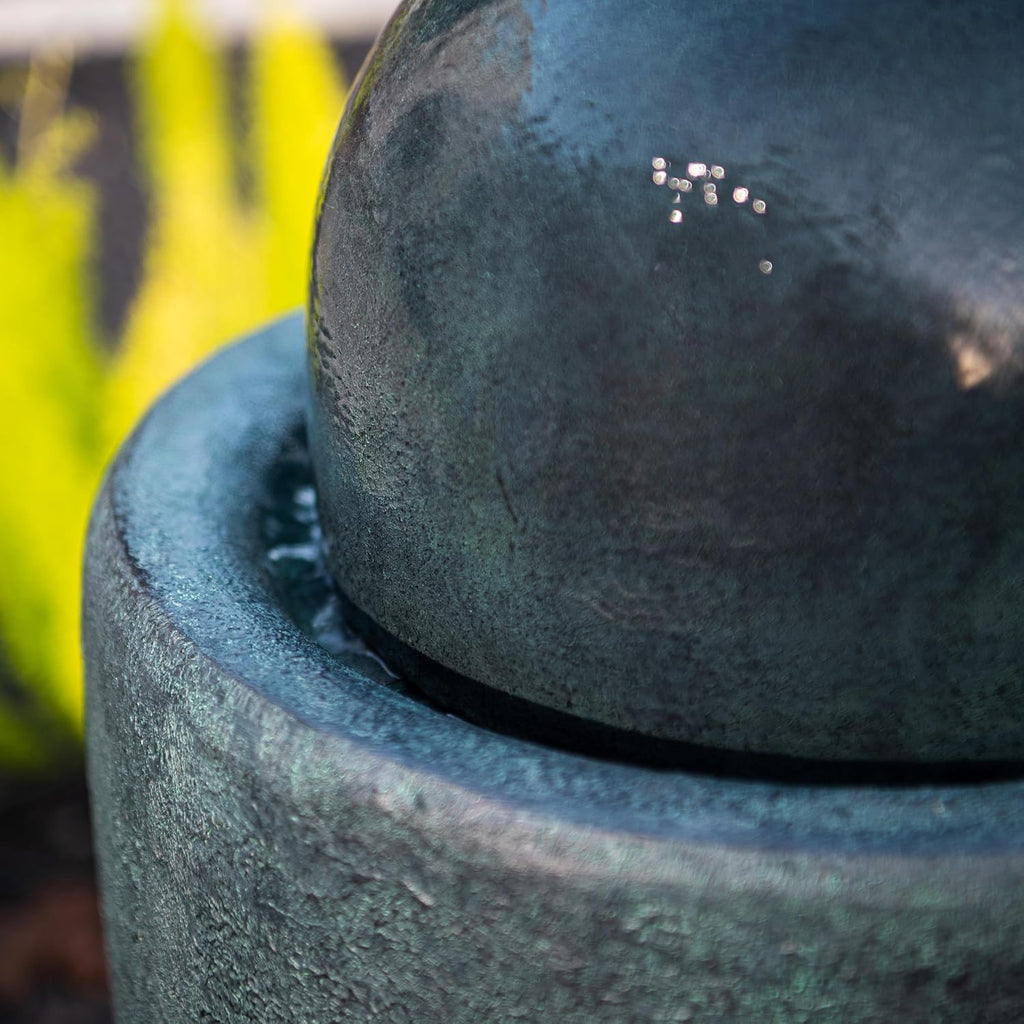 XBrand 25.98' Modern Sphere Water Fountain with LED Light – Indoor Outdoor Stone Texture Floor Fountain, Zen Bubbling Ball Water Feature for Garden Patio Porch - Dark Green
