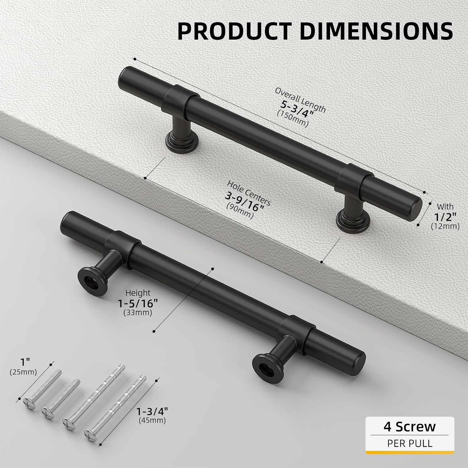 Goldenwarm 3 1/2 inch Black Cabinet Pulls Matte Black Cabinet Handles - LST18BK90 Kitchen Hardware for Drawer Rustic Drawer Pulls T Bar Handles for Cupboard, 50 Pack