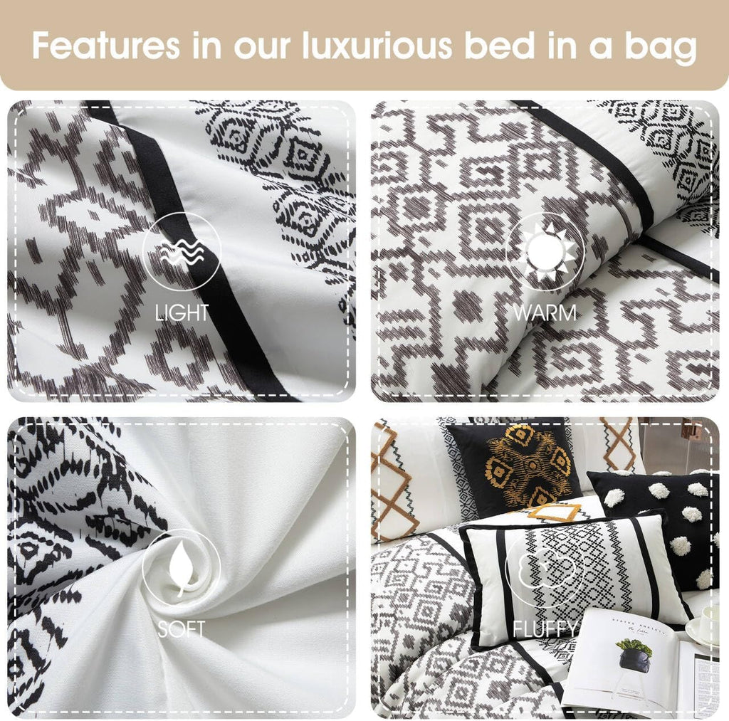 Grand Avenue Black Gold Comforter Set California King Size, 7 Piece Terry Embroidery All Season Bedding Set, Bedskirt, Pillows & Shams
