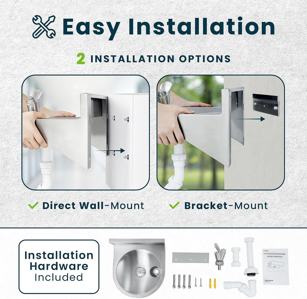 Alpine Water Drinking Fountain Wall Mounted - Commercial Hydration Station for Indoor & Outdoor in School, Parks, Courts & More (Stainless Steel)