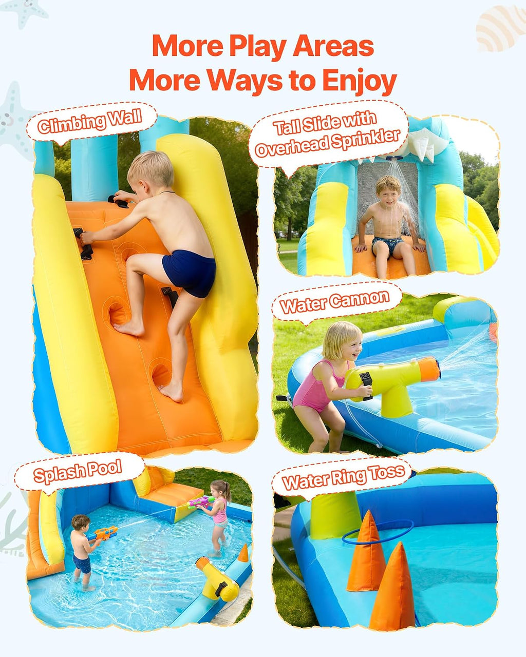 VEVOR Inflatable Crocodile Bounce House with Blower, 6-in-1 Kids Water Park with Slide, Splash Pool, Water Cannon, Ring Toss & Climbing Wall, Backyard Bouncy Castle for Kids Party Gifts
