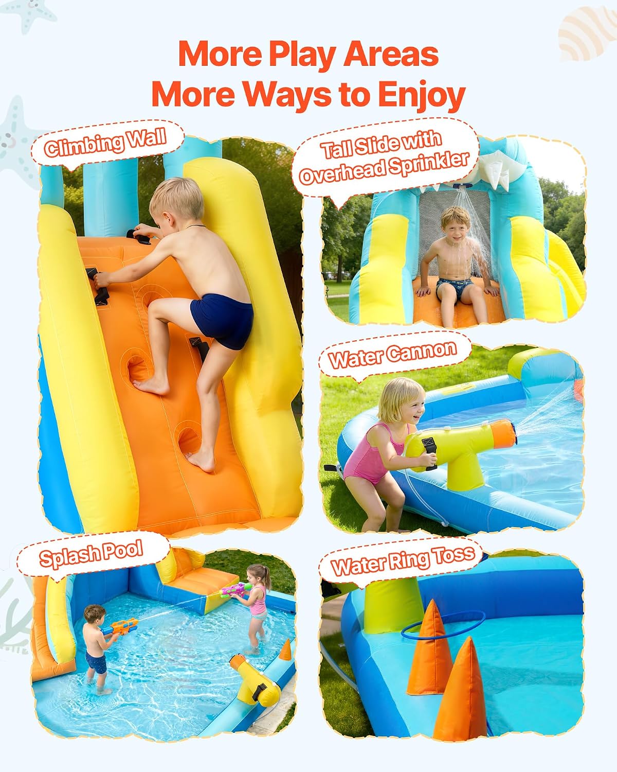 VEVOR Inflatable Crocodile Bounce House with Blower, 6-in-1 Kids Water Park with Slide, Splash Pool, Water Cannon, Ring Toss & Climbing Wall, Backyard Bouncy Castle for Kids Party Gifts