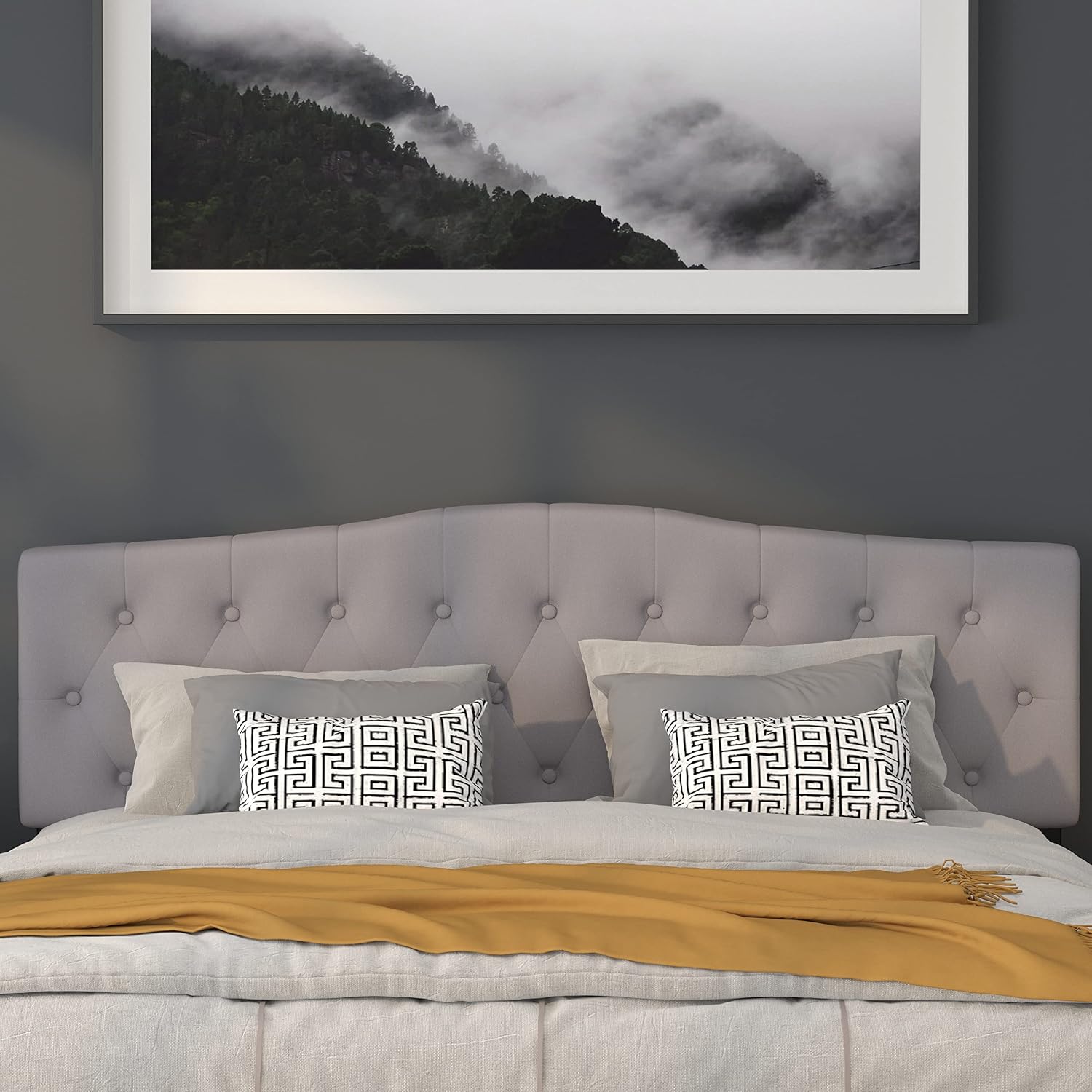 Flash Furniture Cambridge Tufted Upholstered King Size Headboard in Light Gray Fabric