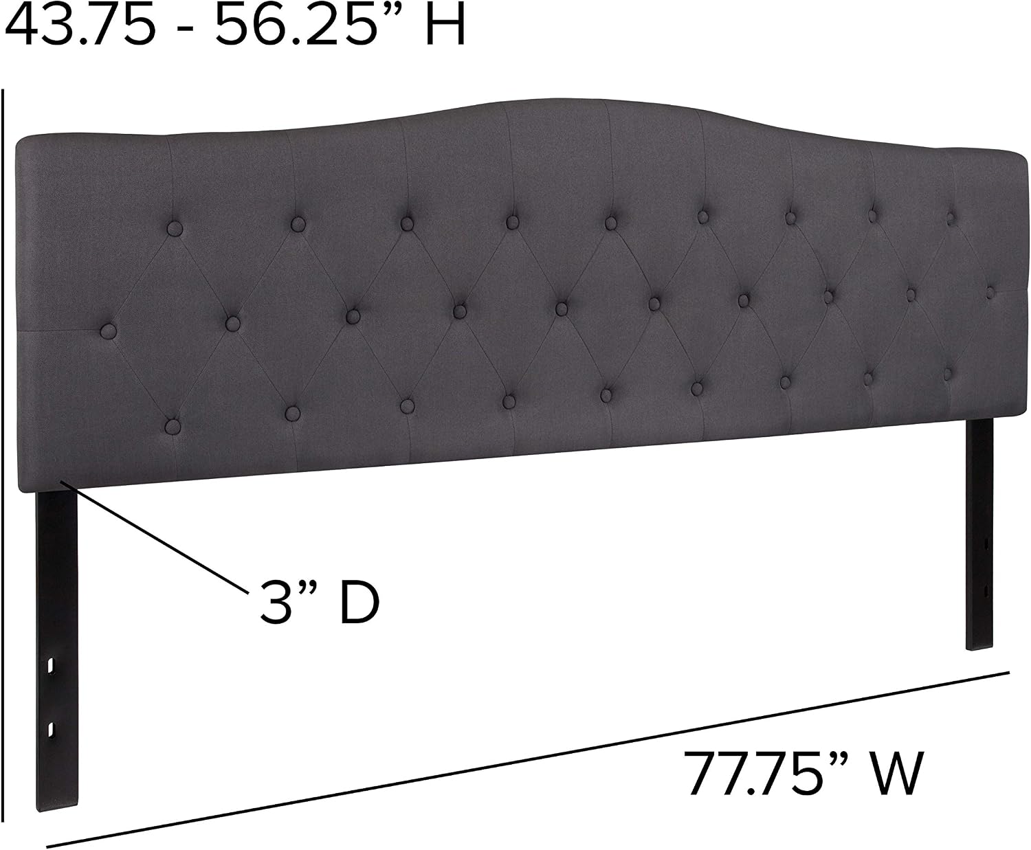 EMMA + OLIVER Tufted Upholstered King Size Headboard in Dark Gray Fabric