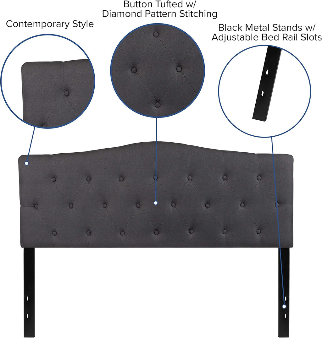 Flash Furniture Cambridge Tufted Upholstered Headboard for Queen Size Bed, Contemporary Fabric Tufted Headboard with Adjustable Height, Dark Gray