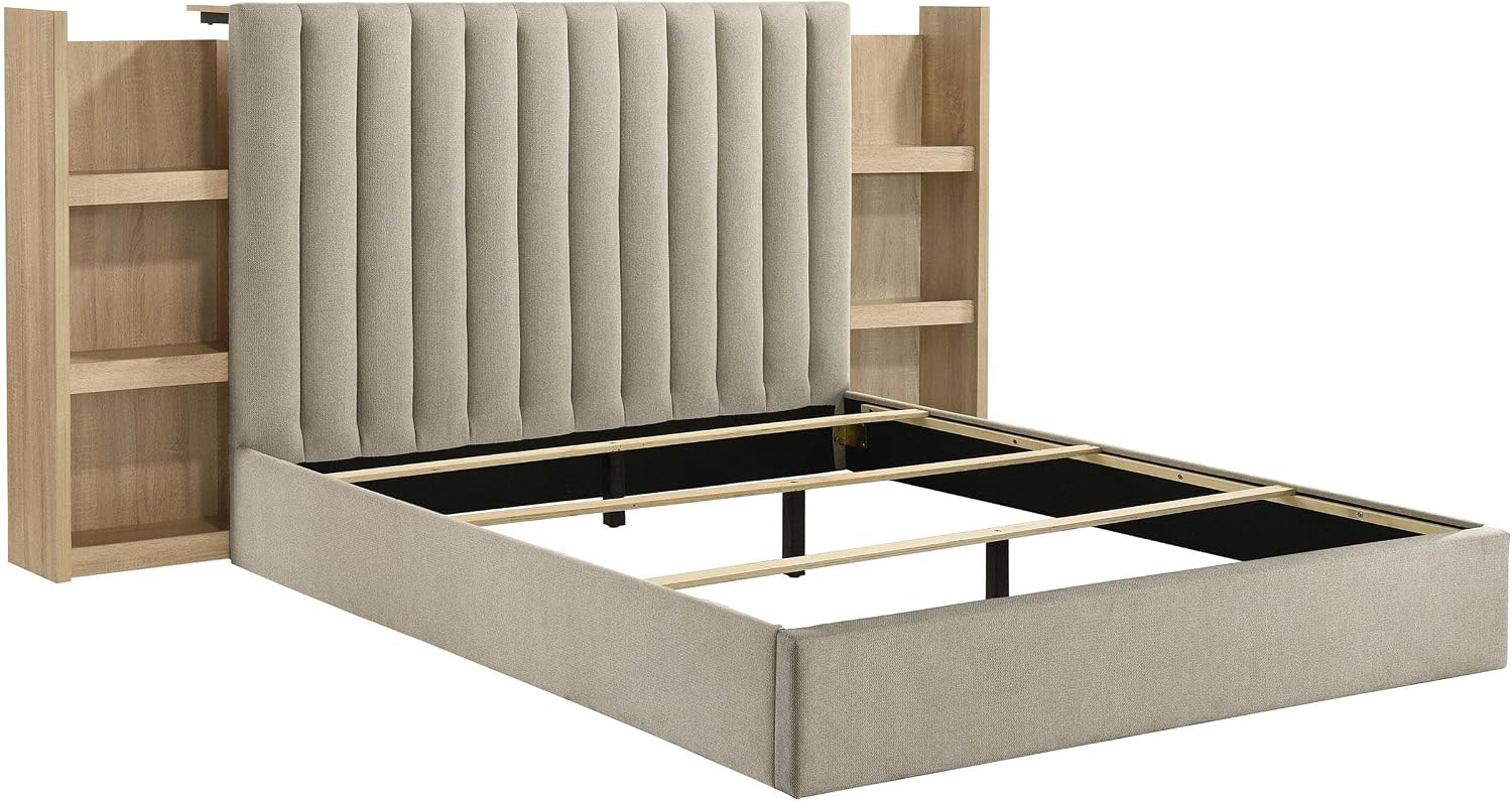 Coaster Home Furnishings - Arielle - Wood - 5-Piece Bedroom Set with Storage Bed, Tufted Headboard, Bookcase Panels and Transitional Style - Bedroom - Eastern King Size - Light Oak - 223111KE-S5