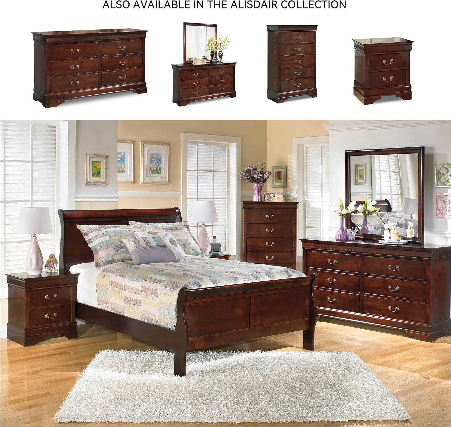Signature Design by Ashley Alisdair Traditional Full Sleigh Bed, Foundation or Box Spring Needed, Dark Brown