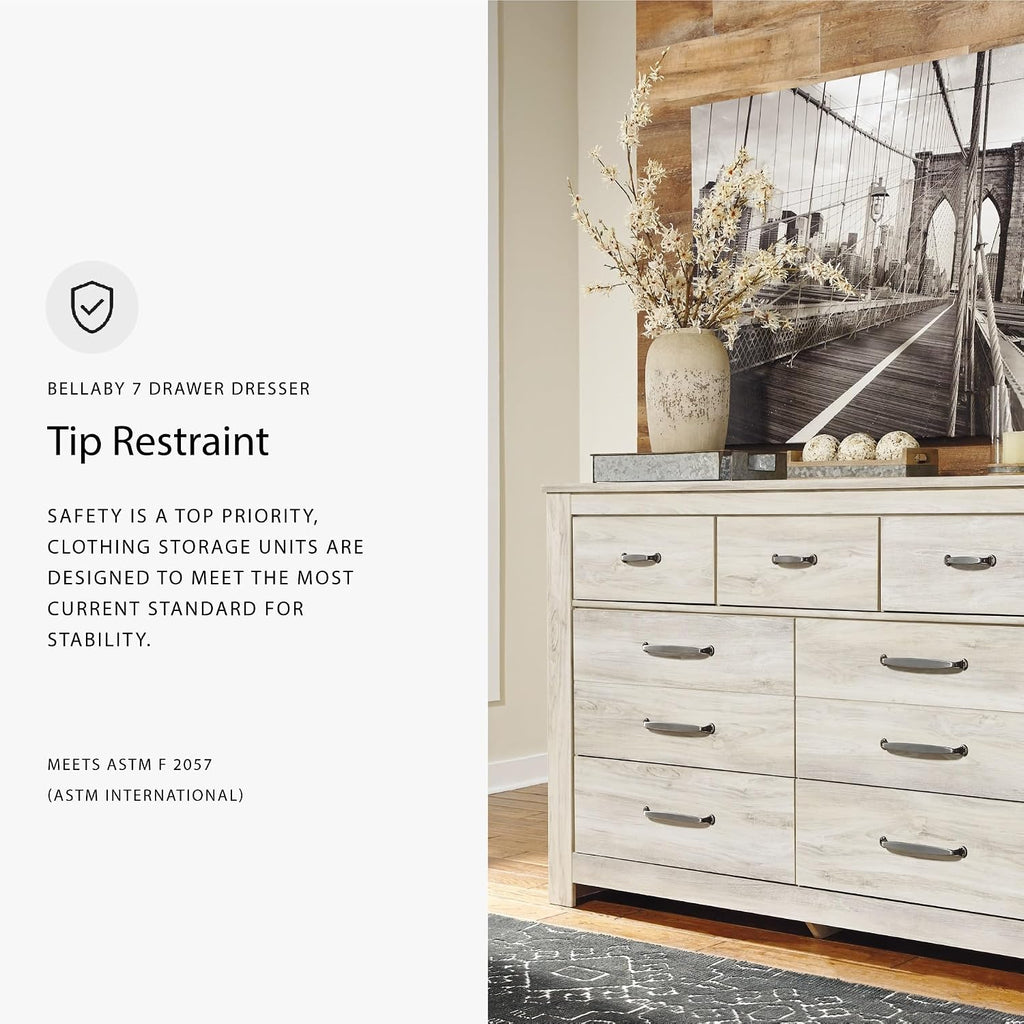 Signature Design by Ashley Bellaby Farmhouse 7 Drawer Dresser, Whitewash