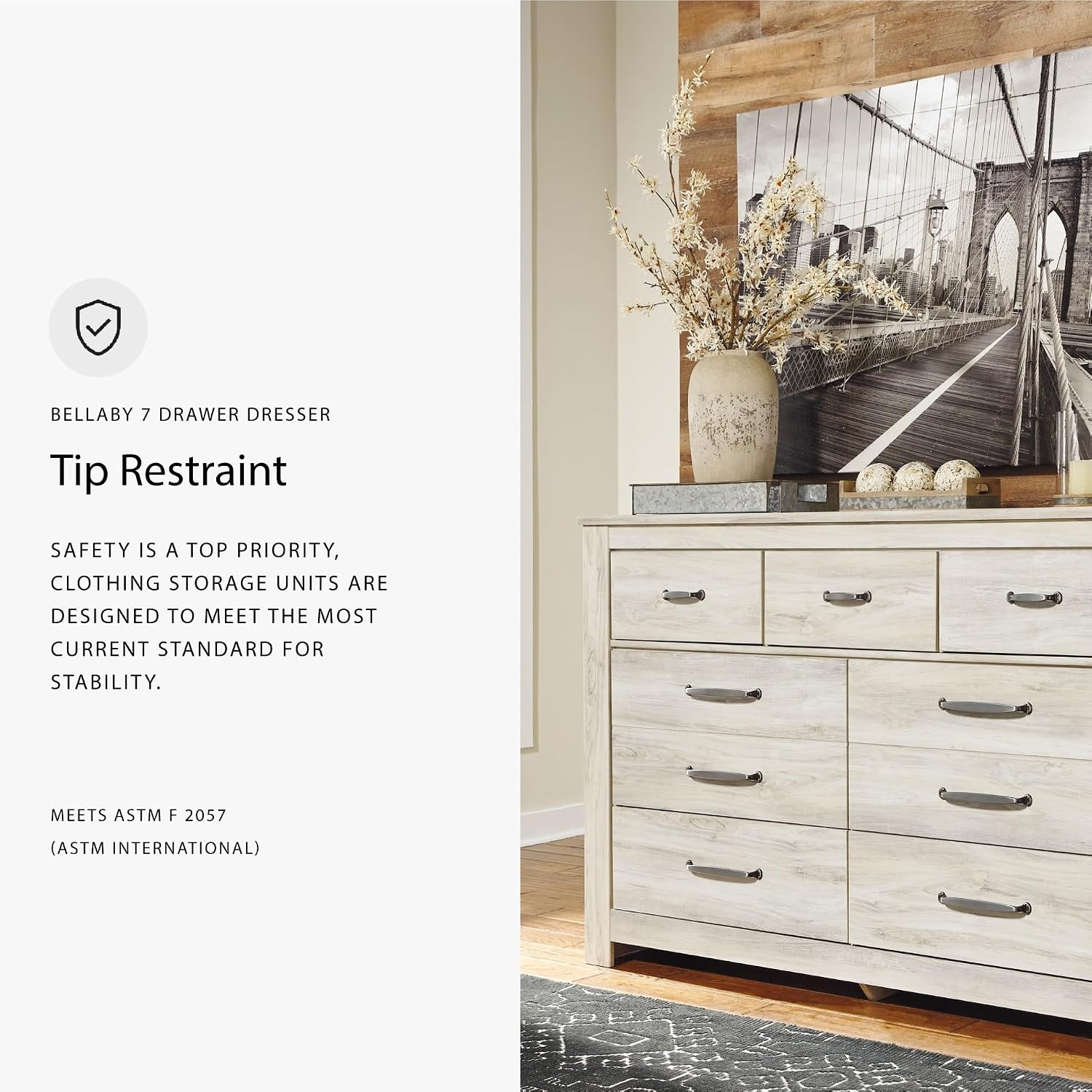 Signature Design by Ashley Bellaby Farmhouse 7 Drawer Dresser, Whitewash