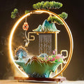Tabletop Water Fountains Indoor Waterfall Desktop Fountain for Meditation with Mist Japanese Fountain with Fake Plants Feng Shui Office Home Decor for Good Luck Wealth (Peacock)