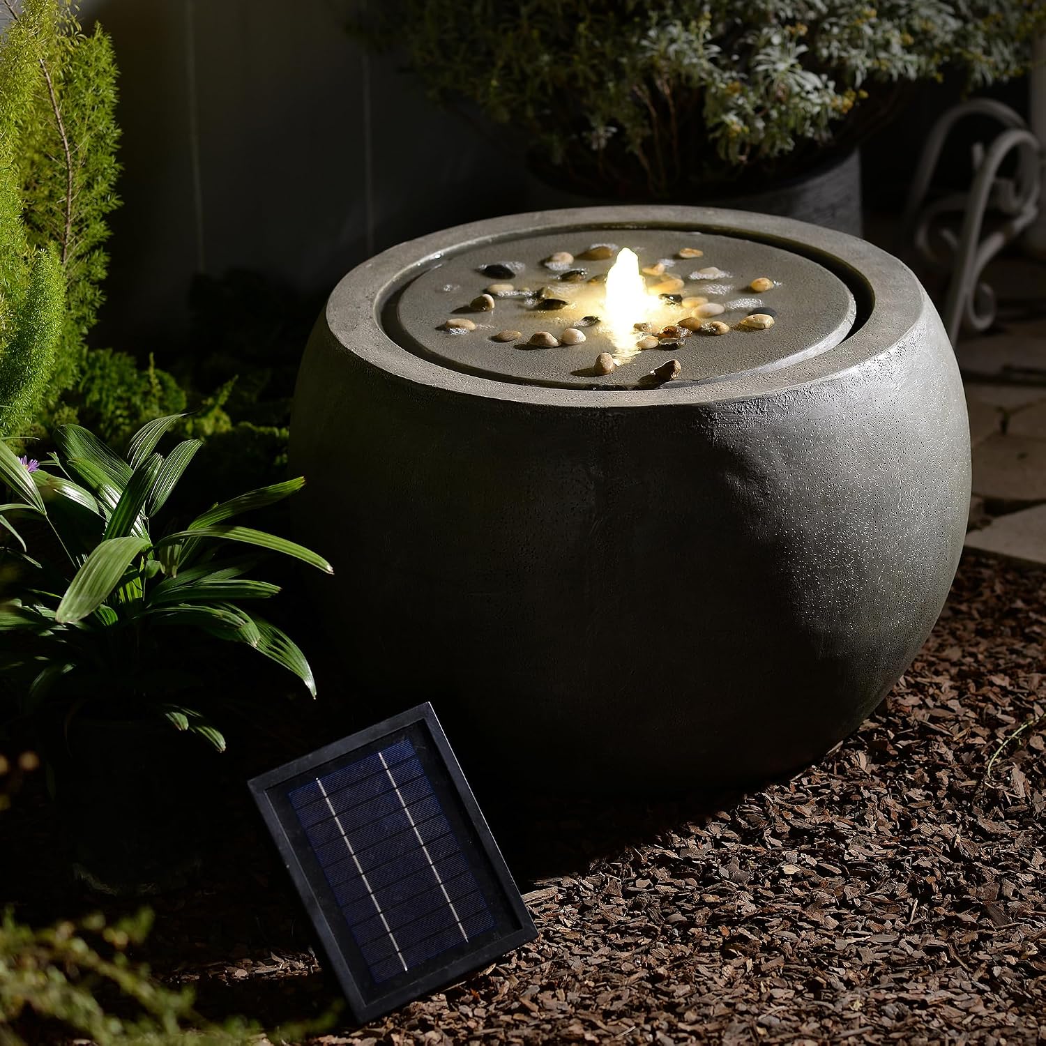 Tankana Solar Water Fountain Outdoor Garden Bubbler Large Water Feature Outdoor Fountains Solar Powered with Pebbles for Patio Deck Yard Home Decor Gray, 25 'L X 25' W X 17.5' H
