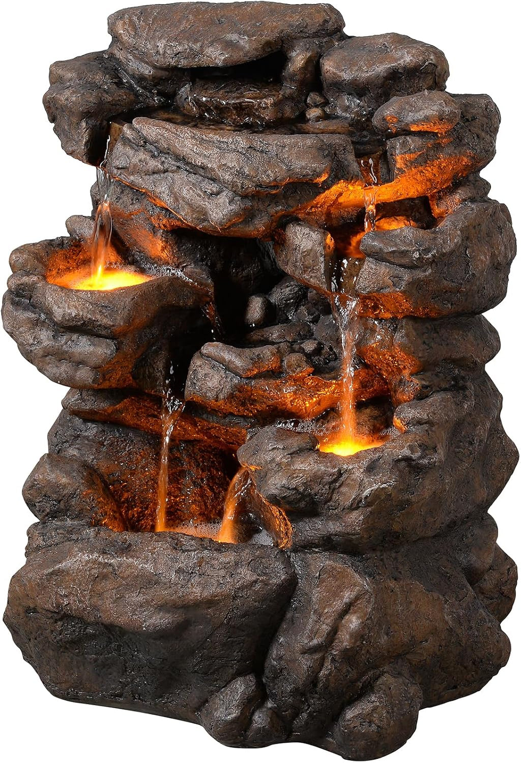 Outdoor Waterfall Fountain 20.5' Tiered with LED Lights, Natural Rock Design, Weatherproof Resin – Waterfall Fountain for Garden, Patio, Yard 24393