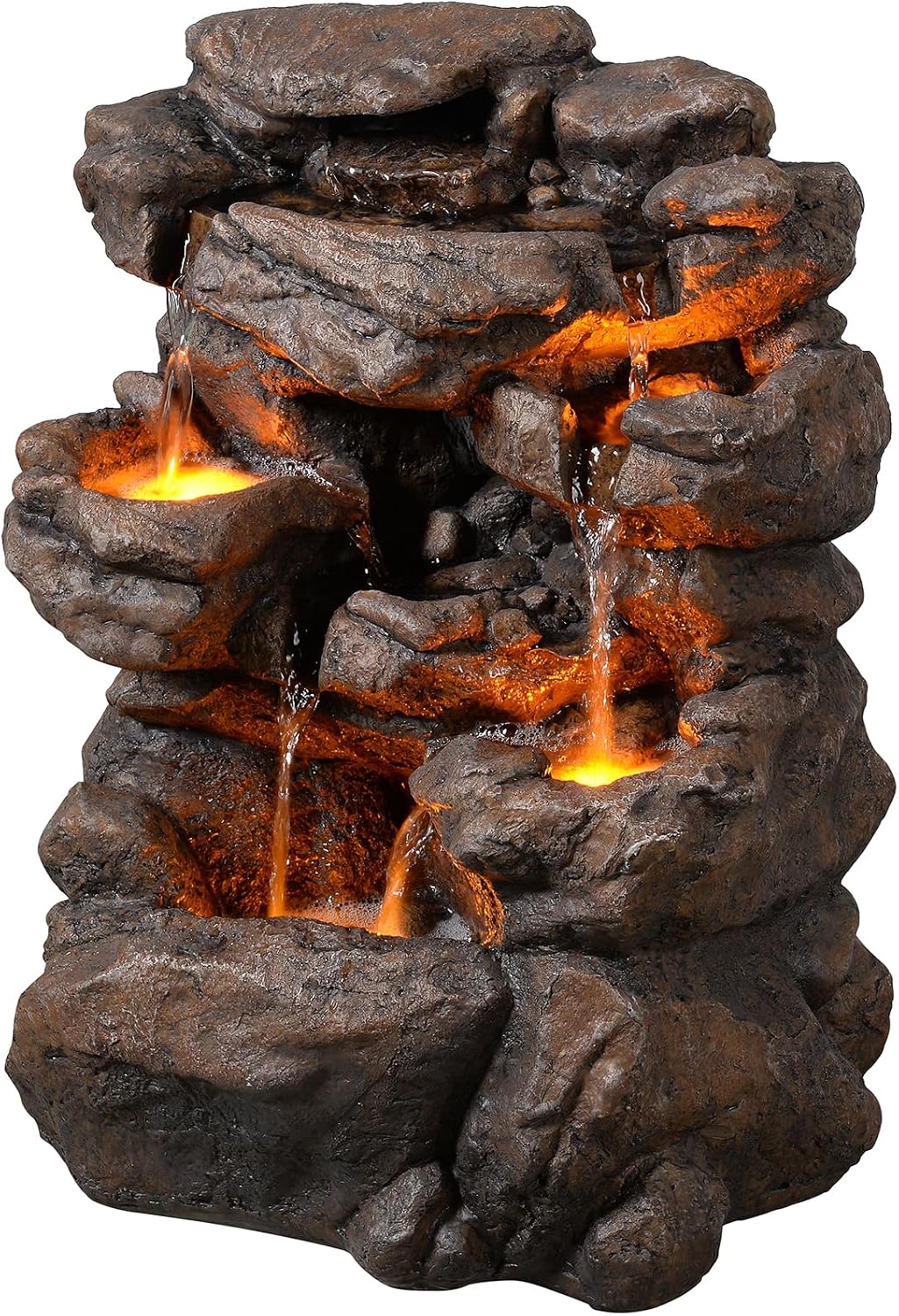 Outdoor Waterfall Fountain 20.5' Tiered with LED Lights, Natural Rock Design, Weatherproof Resin – Waterfall Fountain for Garden, Patio, Yard 24393