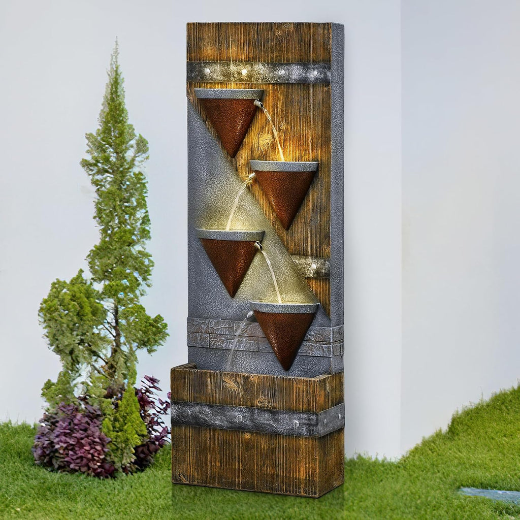 49.21' Outdoor Garden Water Fountain with Lights Floor-Standing 4 Tiers Cascading Large Waterfall Fountain for Patio, Backyard, Deck, Porch and Home Art Decor
