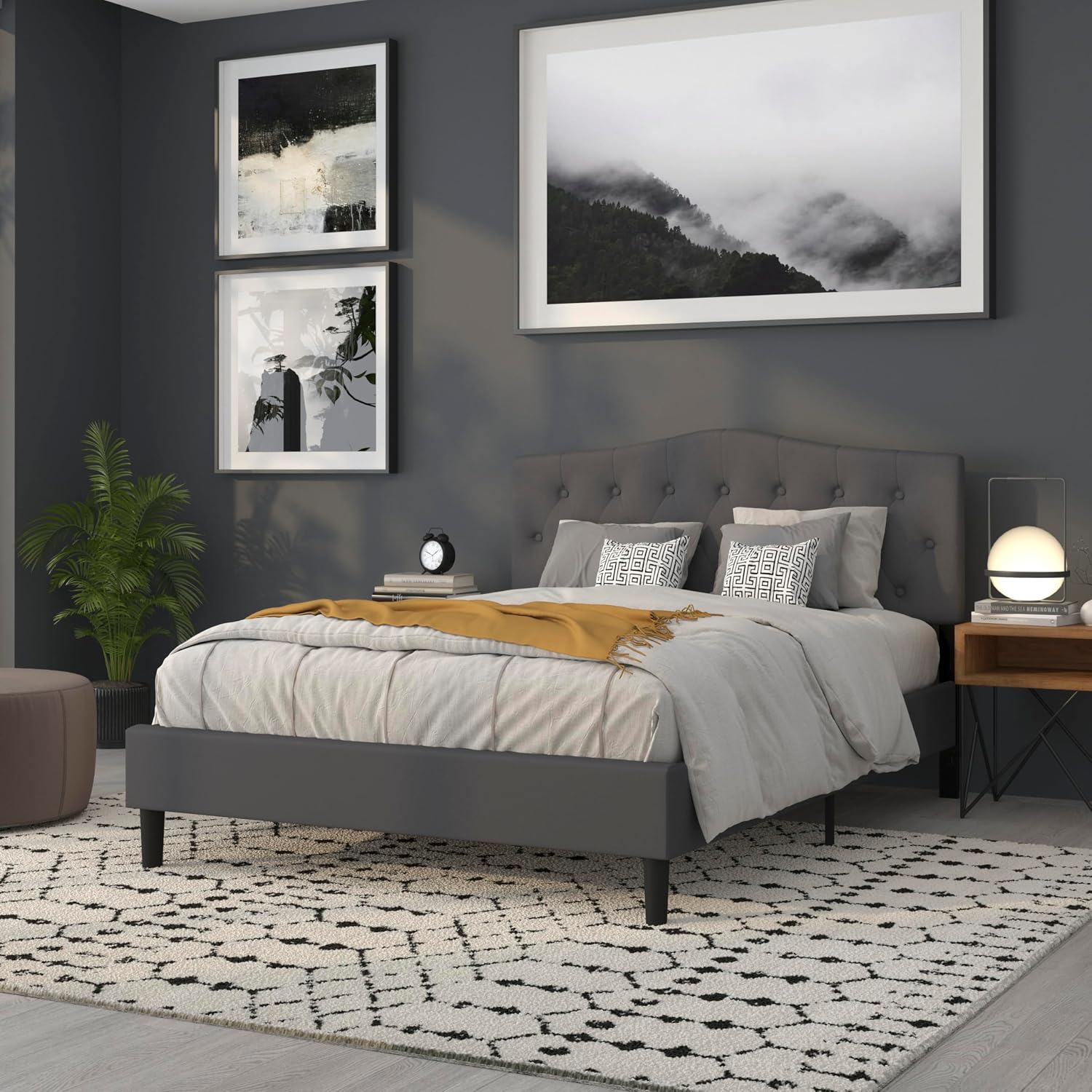 Flash Furniture Cambridge Tufted Upholstered Headboard for Queen Size Bed, Contemporary Fabric Tufted Headboard with Adjustable Height, Dark Gray