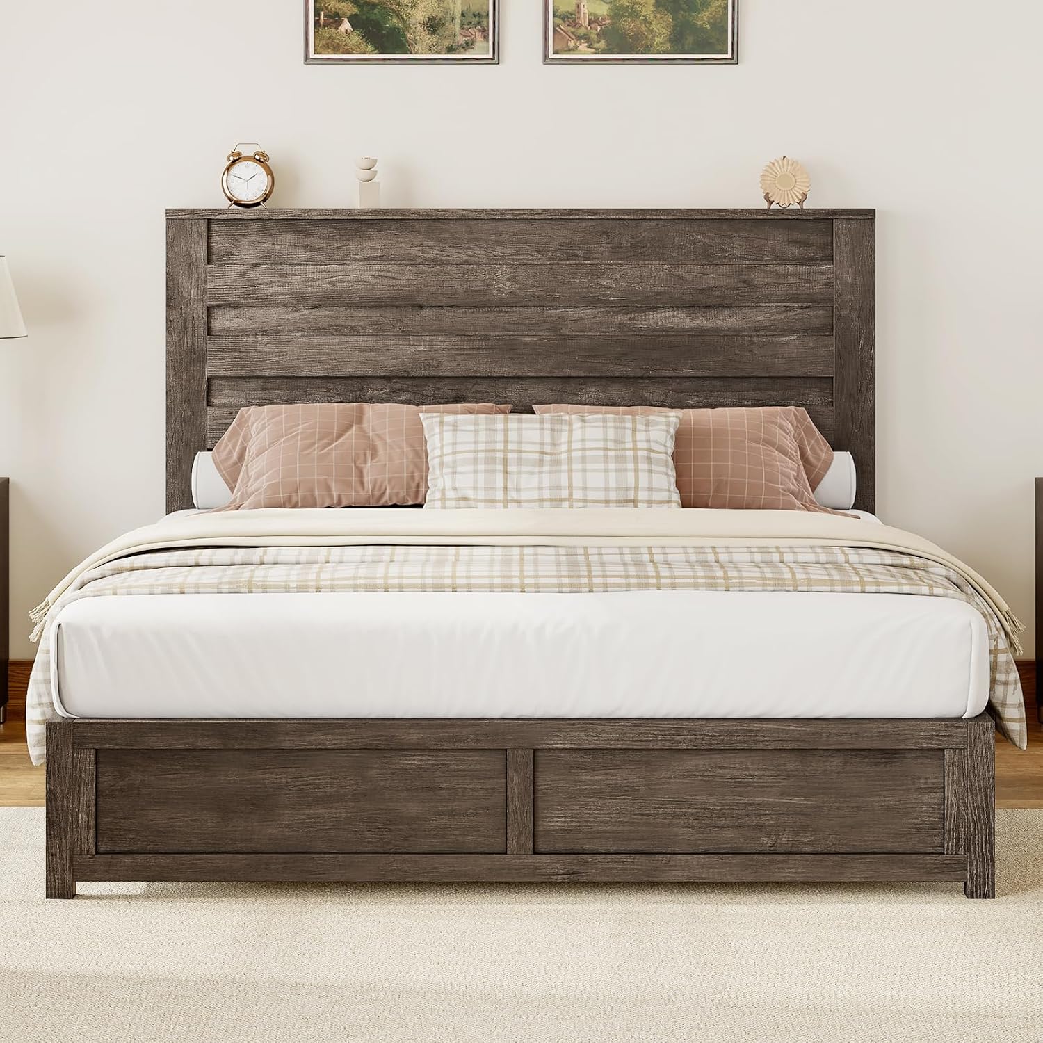 Albott Full Size Farmhouse Bed Frame with 49' Headboard, Platform Bed Frame with Wood Slats Support/No Box Spring Needed/Easy Assembly, Rustic Grey
