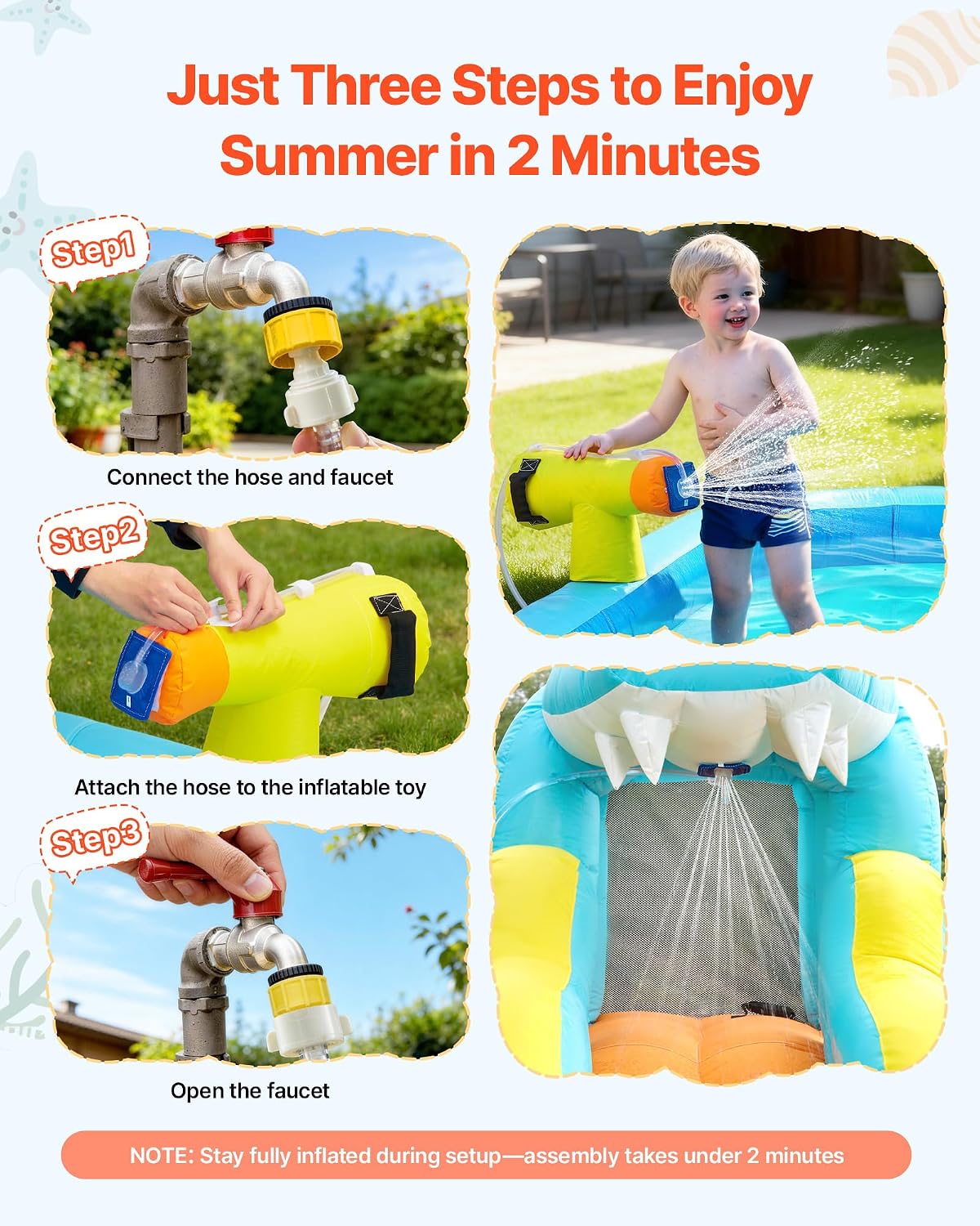 VEVOR Inflatable Crocodile Bounce House with Blower, 6-in-1 Kids Water Park with Slide, Splash Pool, Water Cannon, Ring Toss & Climbing Wall, Backyard Bouncy Castle for Kids Party Gifts