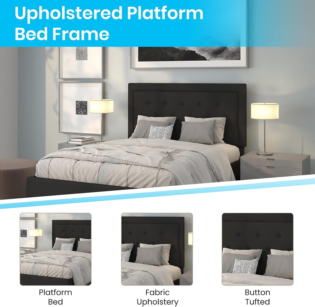 Flash Furniture Roxbury Queen Size Tufted Upholstered Platform Bed in Black Fabric