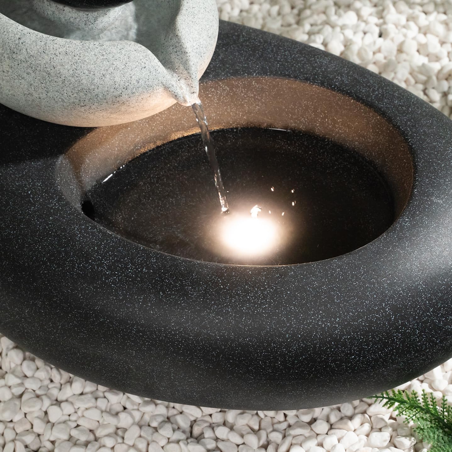13.39' H Outdoor Water Fountain Made with Eco-Friendly Recyclable Materials, Polyethylene Rock Waterfall Outdoor Fountain, Garden Decor with LED Light & Pump for Patio, Backyard (13.39')