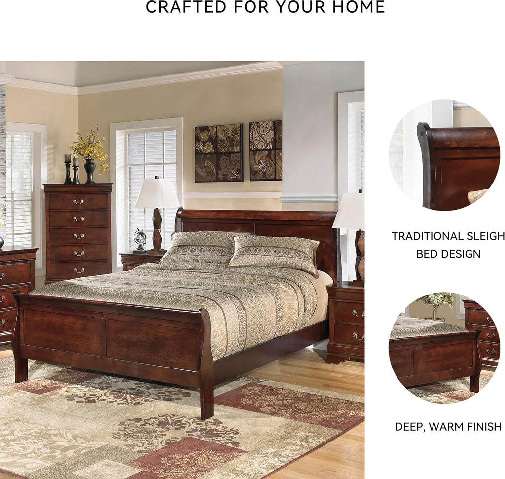 Signature Design by Ashley Alisdair Traditional California King Sleigh Bed, Foundation or Box Spring Needed, Dark Brown