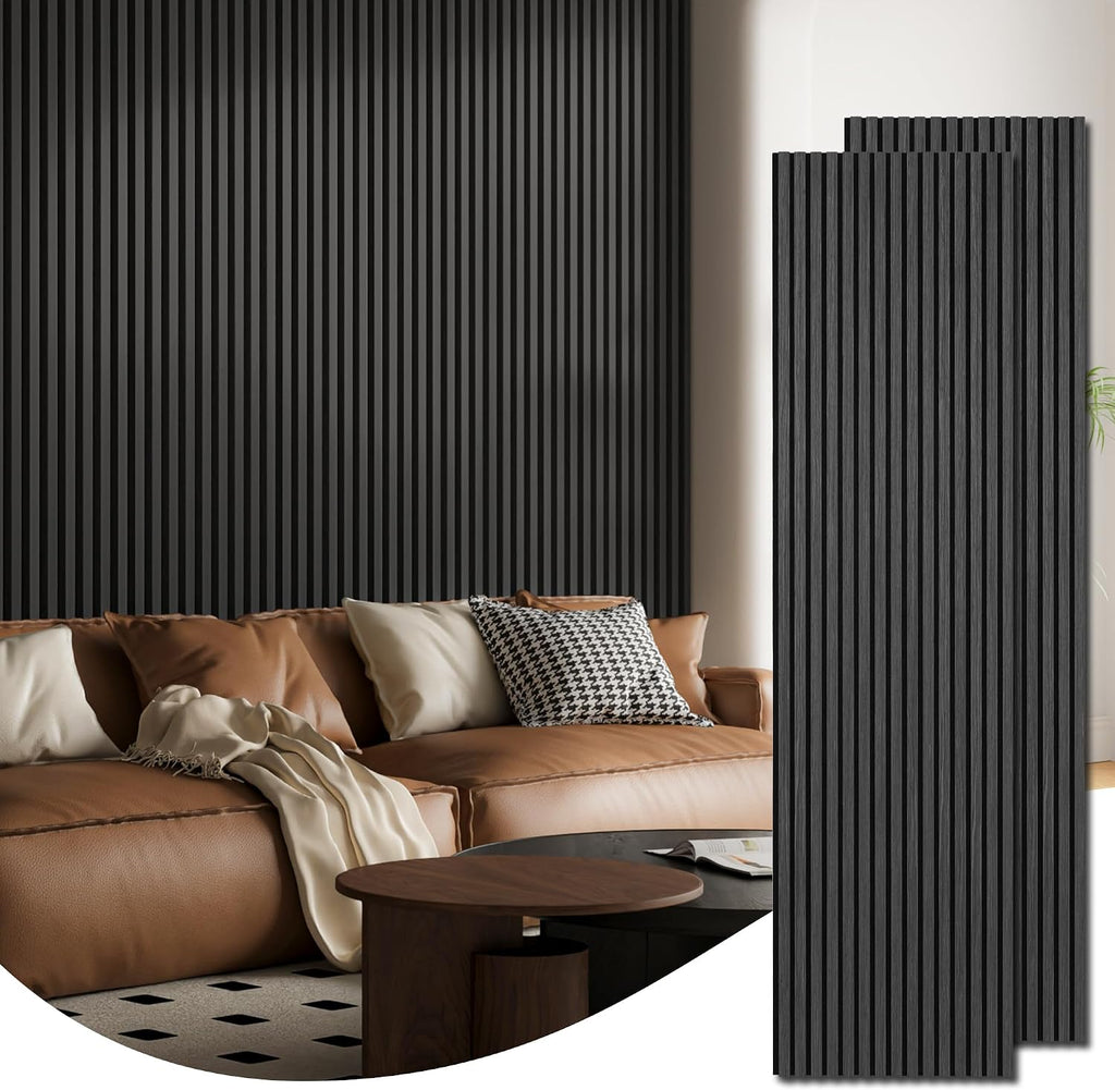 Art3d 2-Pack 94.5' x 24' Acoustic Wood Panels for Wall, 31 sq.ft Soundproof Wood Slat Panels, 3D Fluted Sound Absorbing Paneling for Interior Wall Decor, Living Room, Bedroom - Blackwood