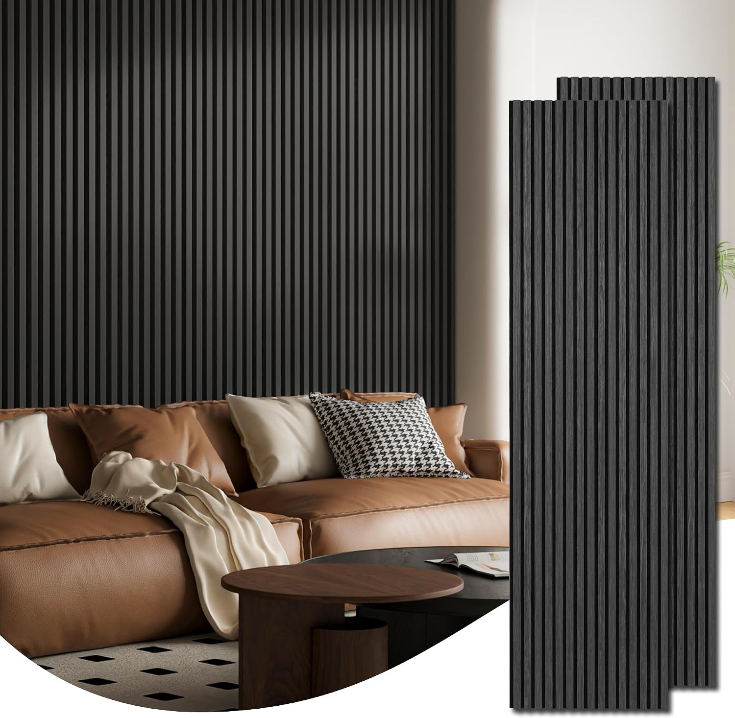 Art3d 2-Pack 94.5' x 24' Acoustic Wood Panels for Wall, 31 sq.ft Soundproof Wood Slat Panels, 3D Fluted Sound Absorbing Paneling for Interior Wall Decor, Living Room, Bedroom - Blackwood