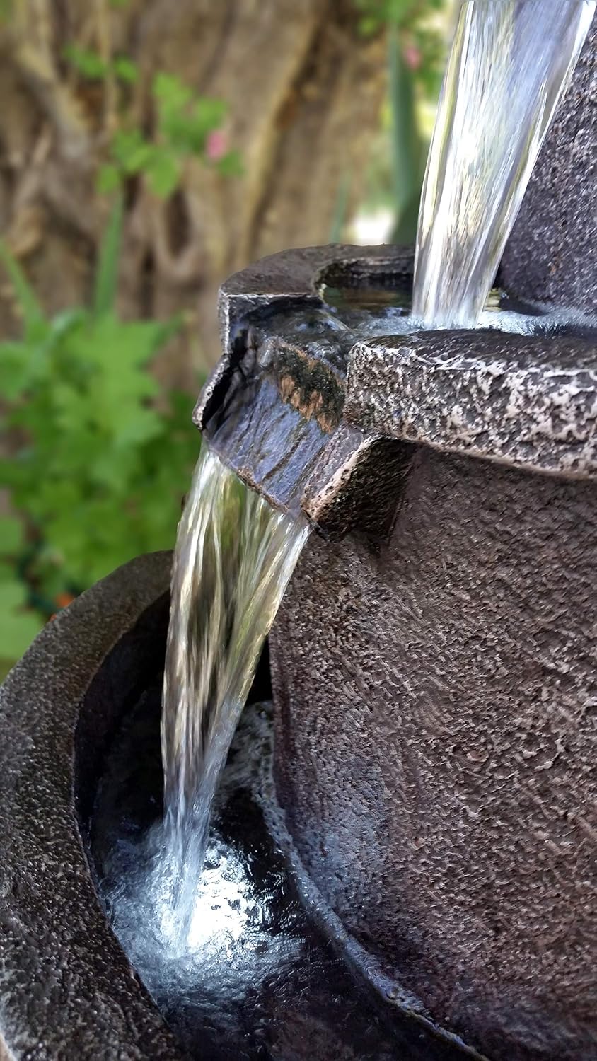 The Marseille Cascading Floor Fountain w/LED Lights: 25' Outdoor Water Feature for Porches, Gardens & Patios. Hand-Crafted Design. HF-B17-25L