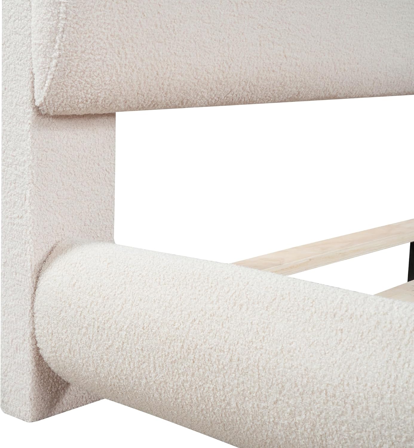 KLMM Teddy Fleece Full Size Upholstered Platform Bed with Thick Fabric, Solid Frame and Stylish Curve-Shaped Design,for Kids Teens Adults Bedroom (Beige@Teddy Fleece/, Full)
