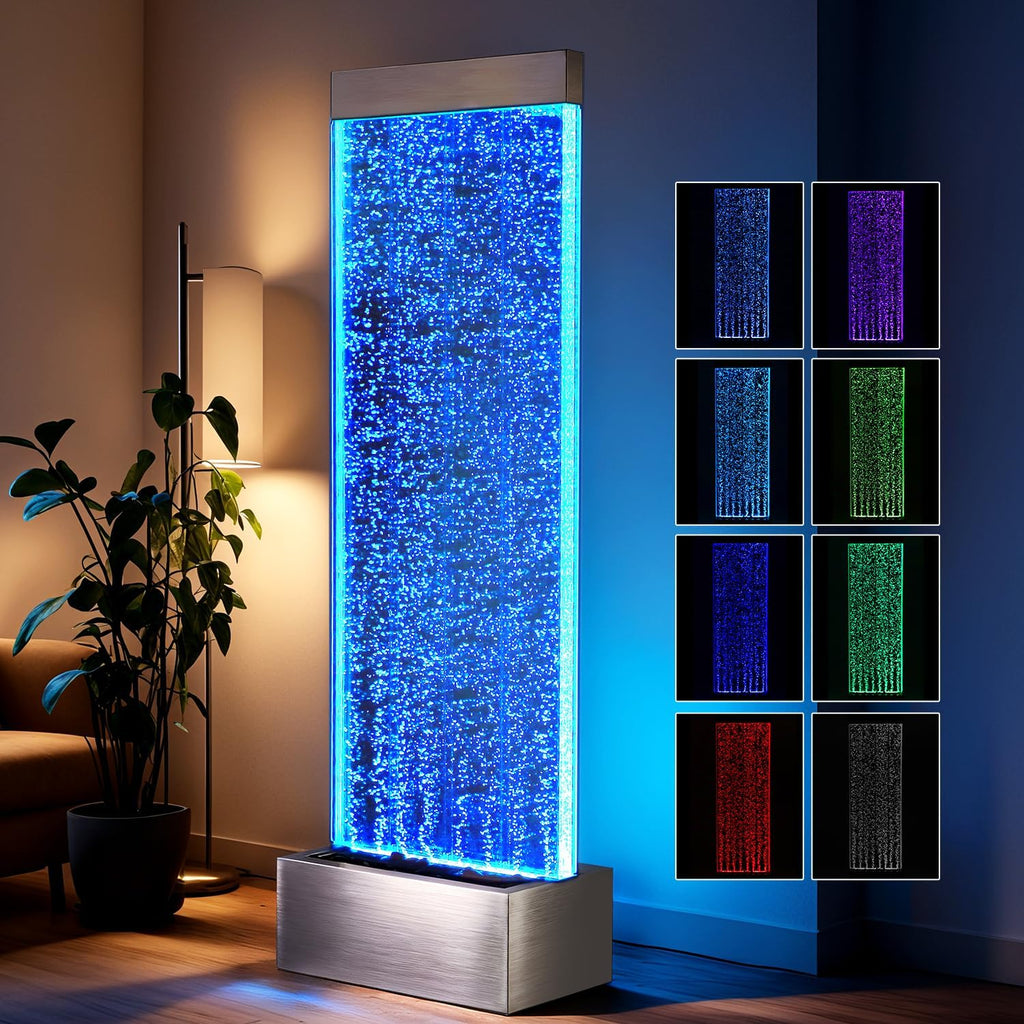 Jocoevol Bubble Wall Waterfall Fountain, Acrylic Indoor Floor Standing Water Wall with Changing LED Color Lights Remote Control, 63.4' x 19', Housewarming, Home Decor (Bubble Wall)