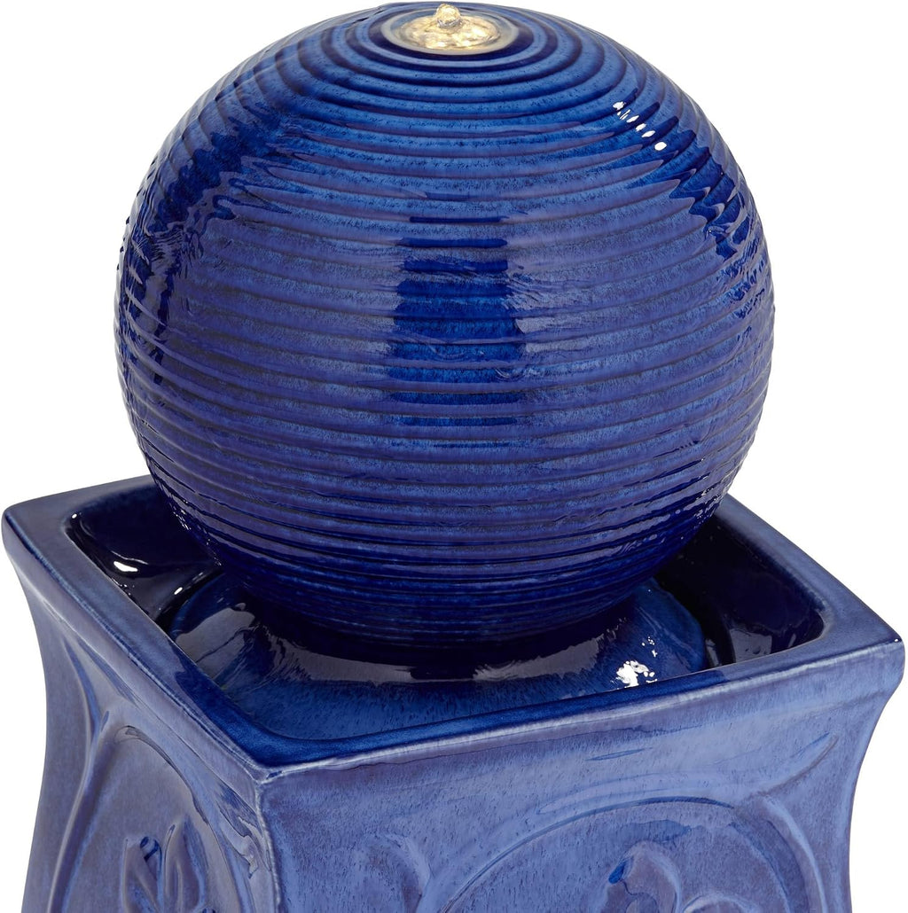Periwinkle 29 1/4' High Large Zen Outdoor Cottage Core Decor Blue Ceramic Floor Fountain with Light LED Ball Standing Sphere Bubbler Water Feature for Outside Garden Patio Yard - John Timberland