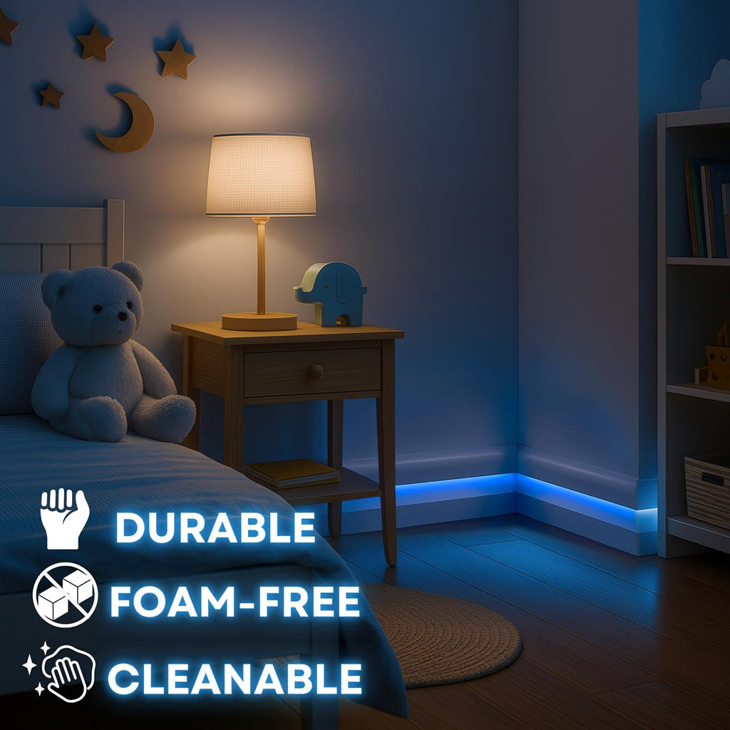 6-Piece 94.5″ (47.25 ft) LED Baseboard & Crown Molding with Duct Kit for Seamless Ambient Home Accent Lighting | Waterproof Channel for Easy LED Strip Installation (Baseboard Molding | ASL-002-A)