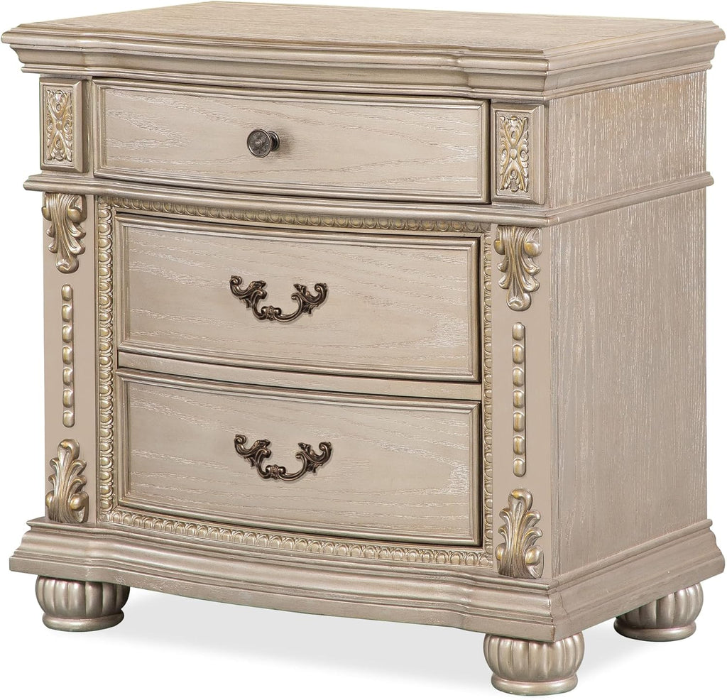 First of a Kind Evelyn Traditional 5 Piece King Bedroom Set with Upholstered Tufted Headboard Elegant European Inspired Design Coordinated Furniture Collection