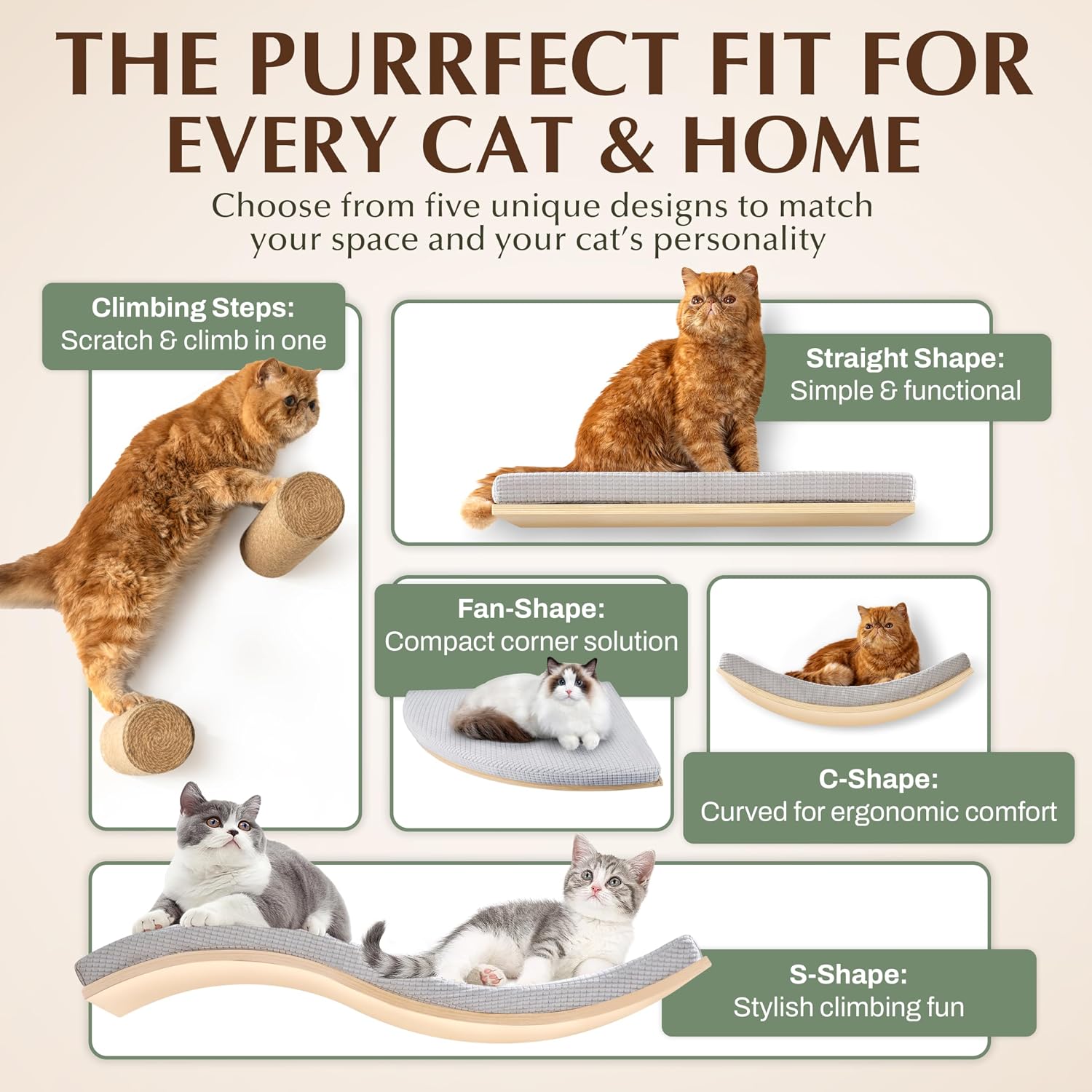Extra Large 35.4' × 11.6' Stylish Cat Wall Shelves with Soft Cushion, Modern Wall-Mounted Cat Tree Furniture & Perch, Sturdy/Hidden Mounts, Machine Wash Cover, Sleek Design- CALLICO HAVEN Wave S-Shape