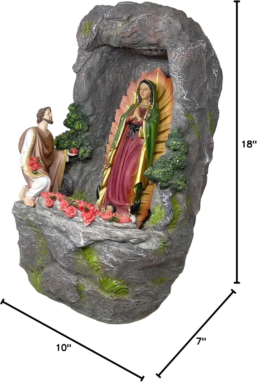Cannan Virgen De Guadalupe Con Juan Diego Fuente Agua 18' Our Lady Guadalupe Tabletop Water Fountain Pump W/Led Multicolor