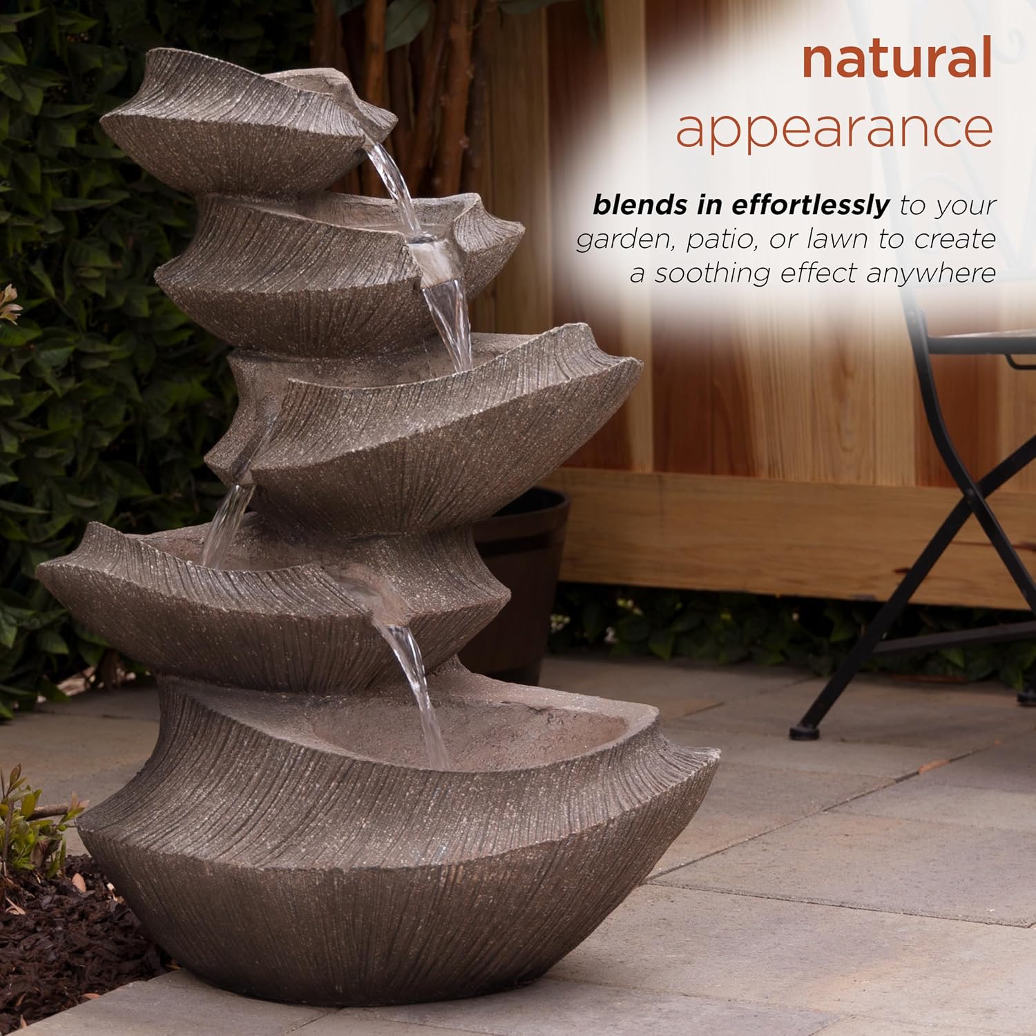 Alpine Corporation WIN1332L-BR Outdoor Floor Tiered Basin Fountain with LED Lights, Modern Basin Garden Fountain 31', Brown