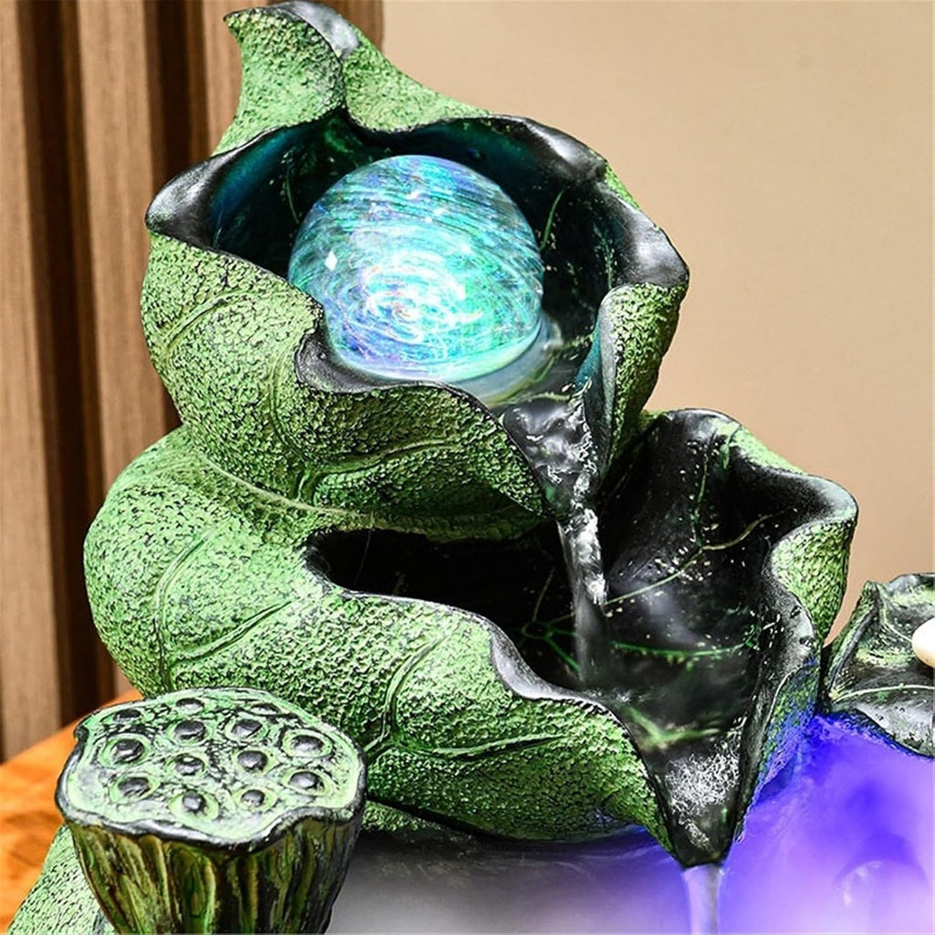 Tabletop Fountain Waterfall Indoor Fountain Chinese Style Lotus Leaf and Flowing Water Ornaments Circulating(Large)