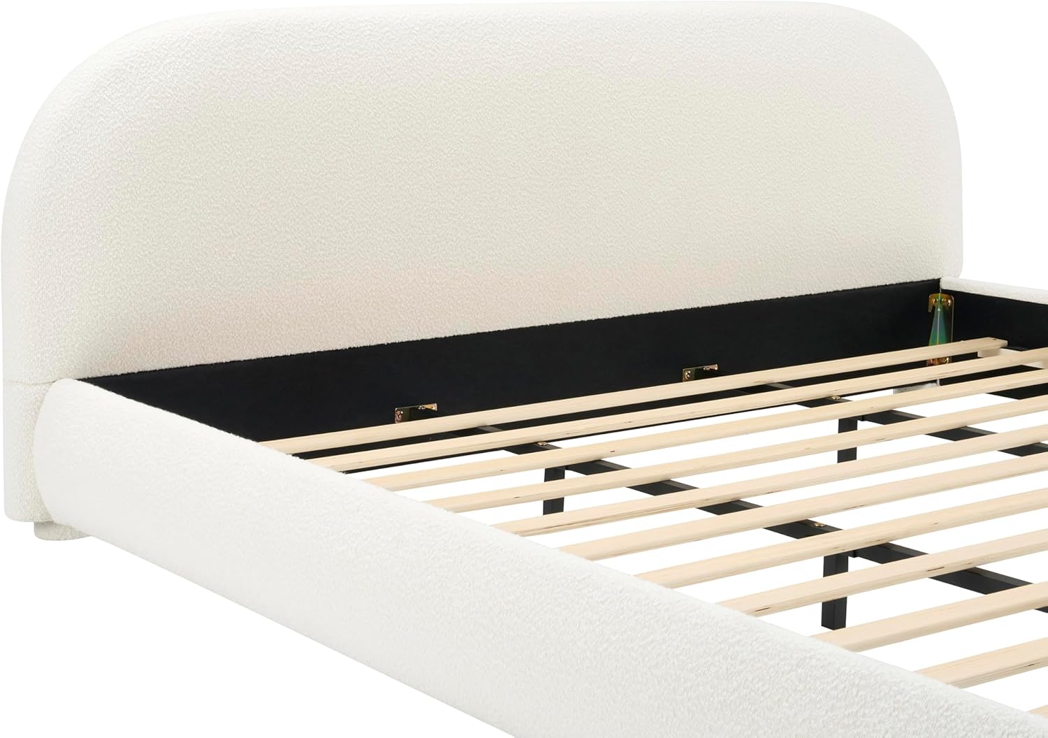 KLMM Upholstered Platform Bed with Thick Fabric, Solid Frame and Curve-Shaped Design,for Kids Teens Adults Bedroom (Cream/Boucle1, King)