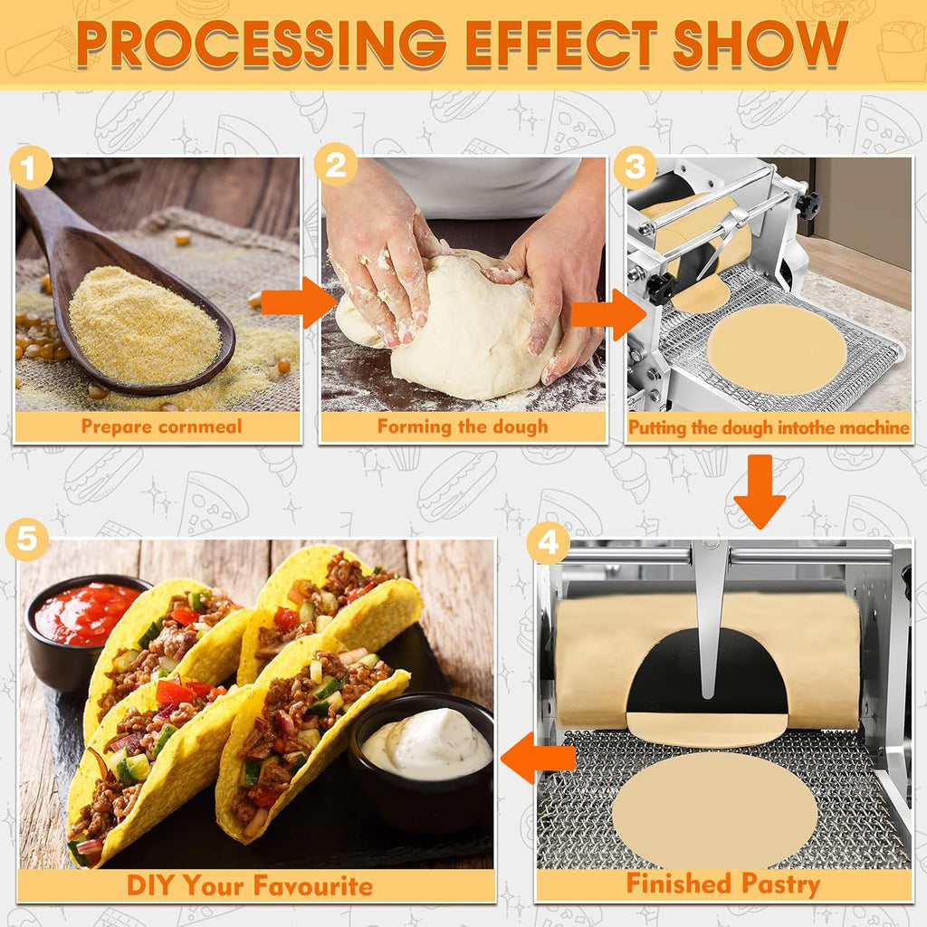 Electric Tortilla Maker with 2 Free Mold (4in+6in), Heavy Duty Commercial Automatic None-Stick Mexico Chapatti Corn Machine 1500-2000pcs/h Suitable for Produce Sopes Gorditas Roti Pita (Black Roller)