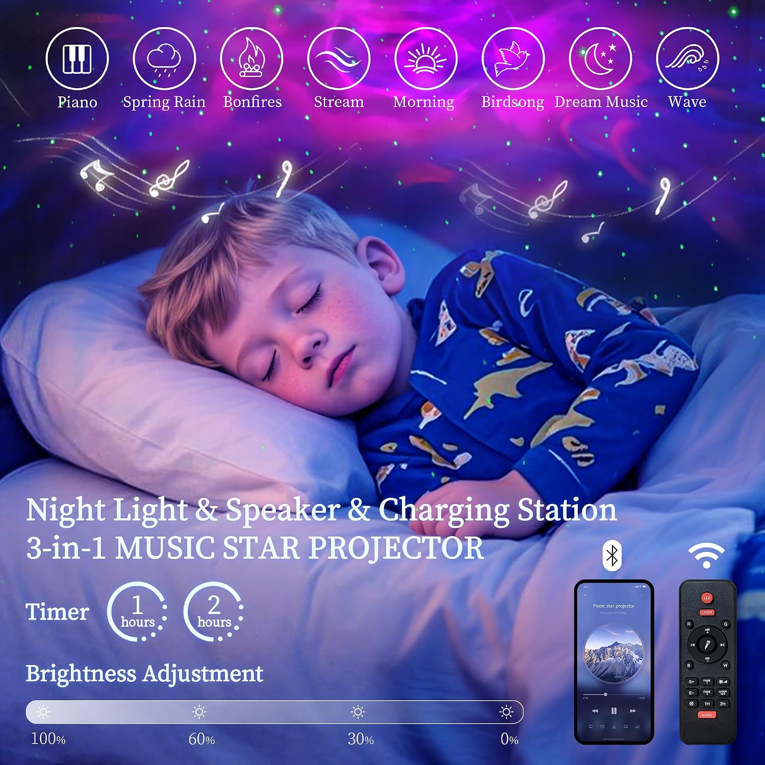 SIBEDS Full LED Bed Frame with Storage Drawers, Velvet Upholstered Platform Beds with Galaxy Star Projector Charging Station Speaker, Aurora Bedframe with 2-Tier Storage Headboard, Noise-Free, Grey