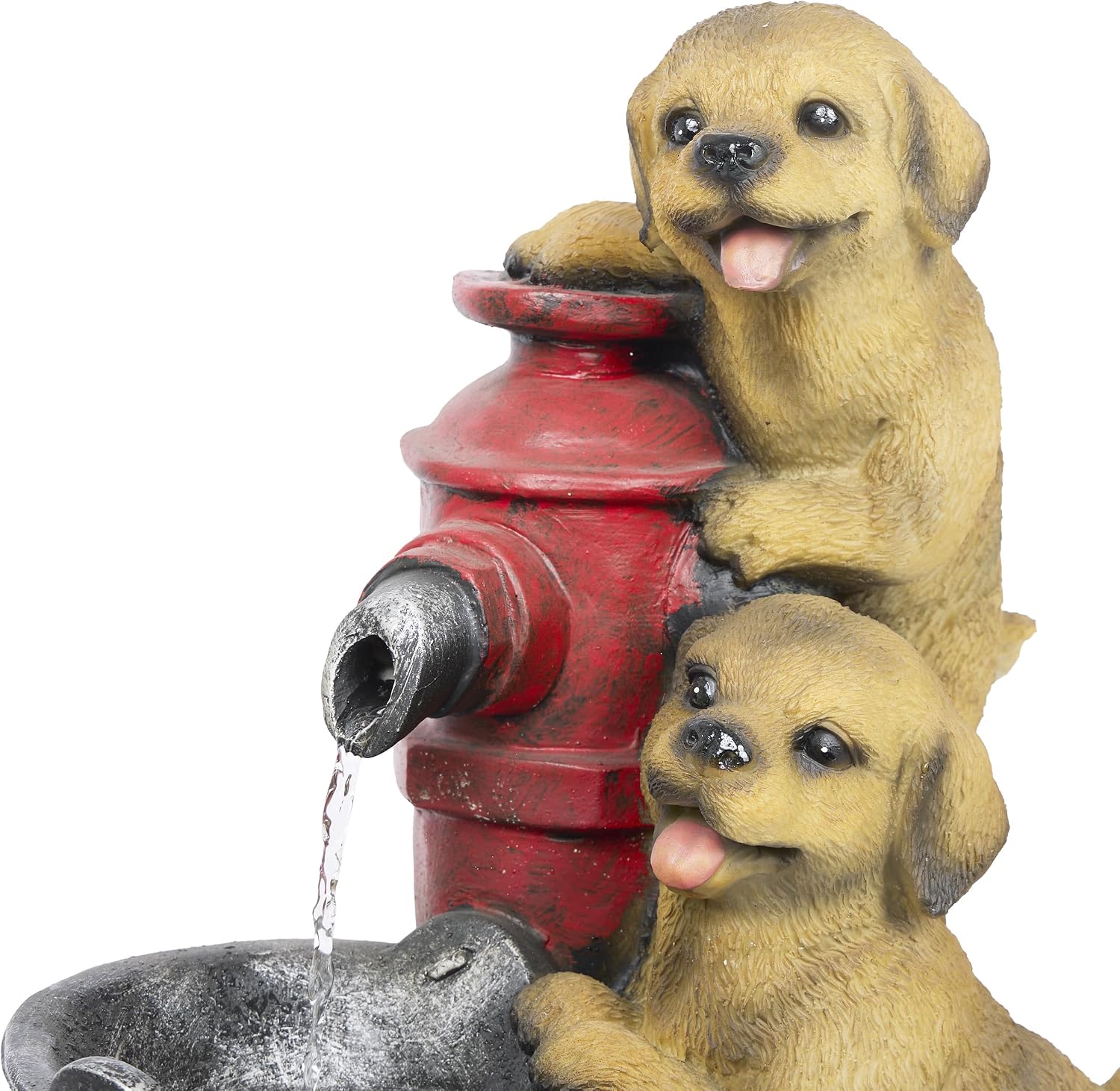 Alpine Corporation GXT986 26' Tall Outdoor Barrel Fountain with Playful Puppies, Cascading Garden Water Feature for Patio, Lawn, or Yard Decor, Brown