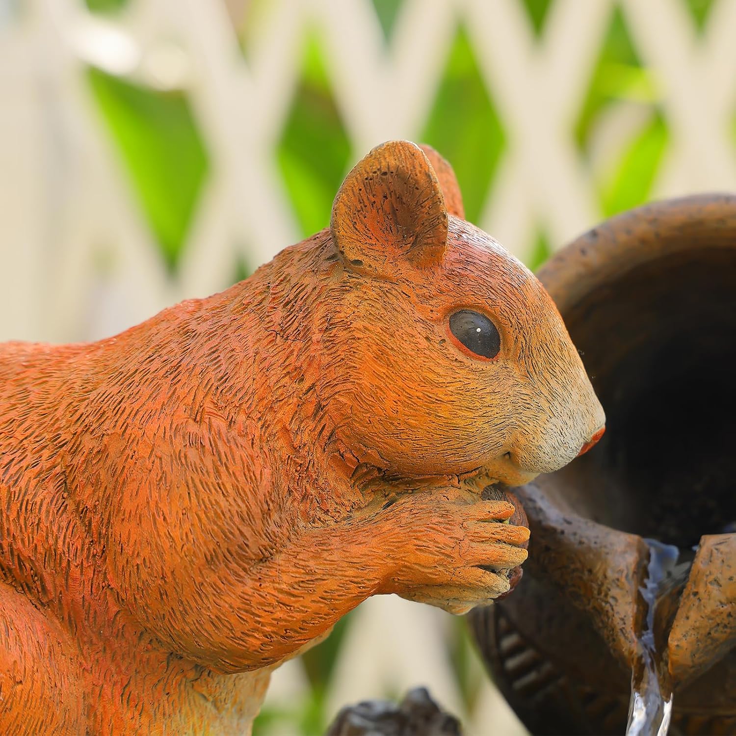Tankana 30.5' H Squirrel Outdoor Water Fountain, Rustic Tree Stump Cascading Waterfall with LED Lights, Animal Water Feature for Patio, Yard, Porch and Deck Decor, Sculpture Resin Floor Fountain