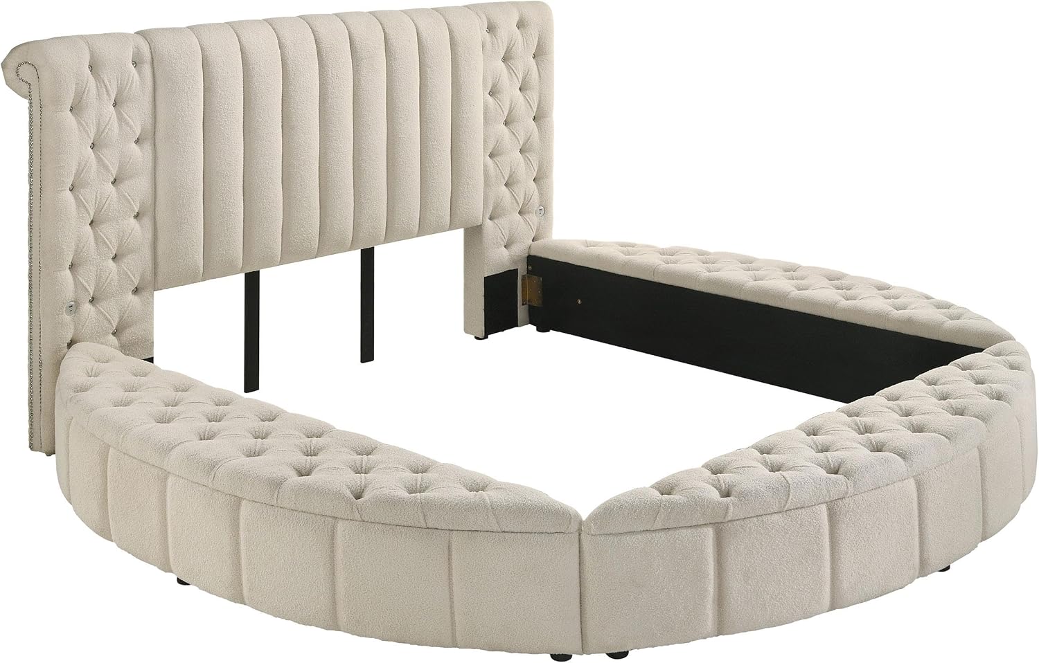 Coaster Home Furnishings - Sonya - Wood - 4-Piece Bedroom Set with Round Bed, Scroll-Back Headboard, USB Ports and Modern Classic Style - Bedroom - Eastern King Size - Ivory - 360111KE-S4