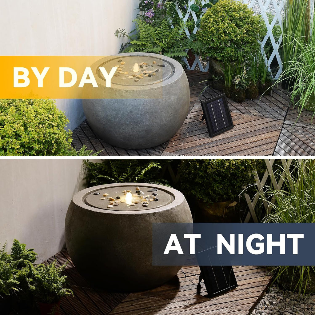Tankana Solar Water Fountain Outdoor Garden Bubbler Large Water Feature Outdoor Fountains Solar Powered with Pebbles for Patio Deck Yard Home Decor Gray, 25 'L X 25' W X 17.5' H