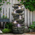 SunJet 40' High 6-Tiers Cascading Rock Outdoor Water Fountain with LED Lights - Large Outdoor Fountains and Waterfalls for Garden or Patio, Yard, and Deck Decor, Featuring Natural Stone Look