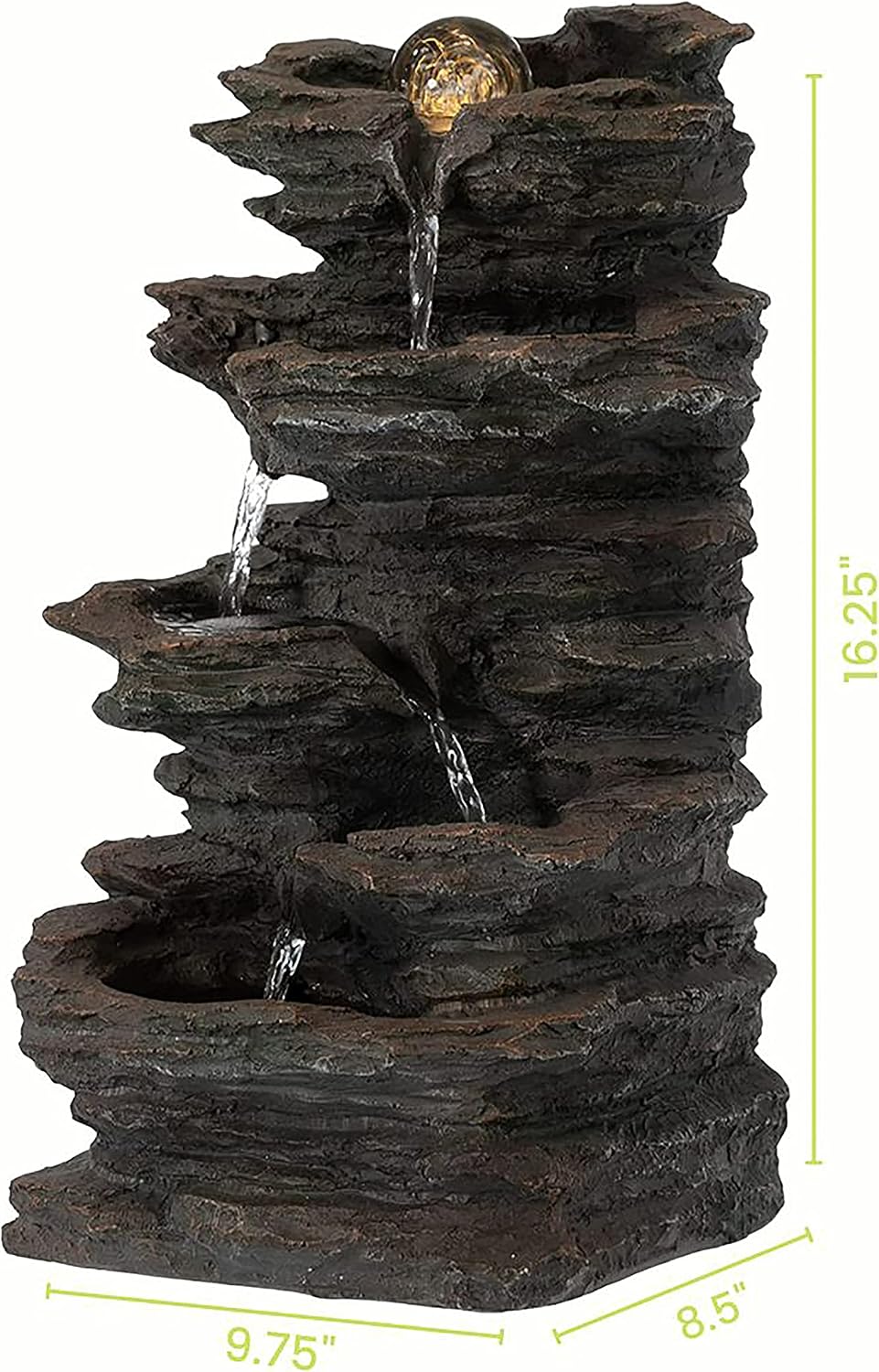 Gardenised Decorative 4 Tier Rock Look Water Fountain with LED Rolling Glow Ball for Home and Garden, Gray
