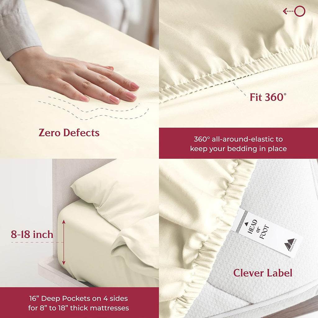 Mayfair Linen 100% Egyptian Cotton California King Sheet Sets - Luxury 800 Series Tranquil Collection Egyptian Cotton Cal King Sheets (6 PC, Ivory), Soft Cooling 16' Deep Pocket Hotel Sheet Set