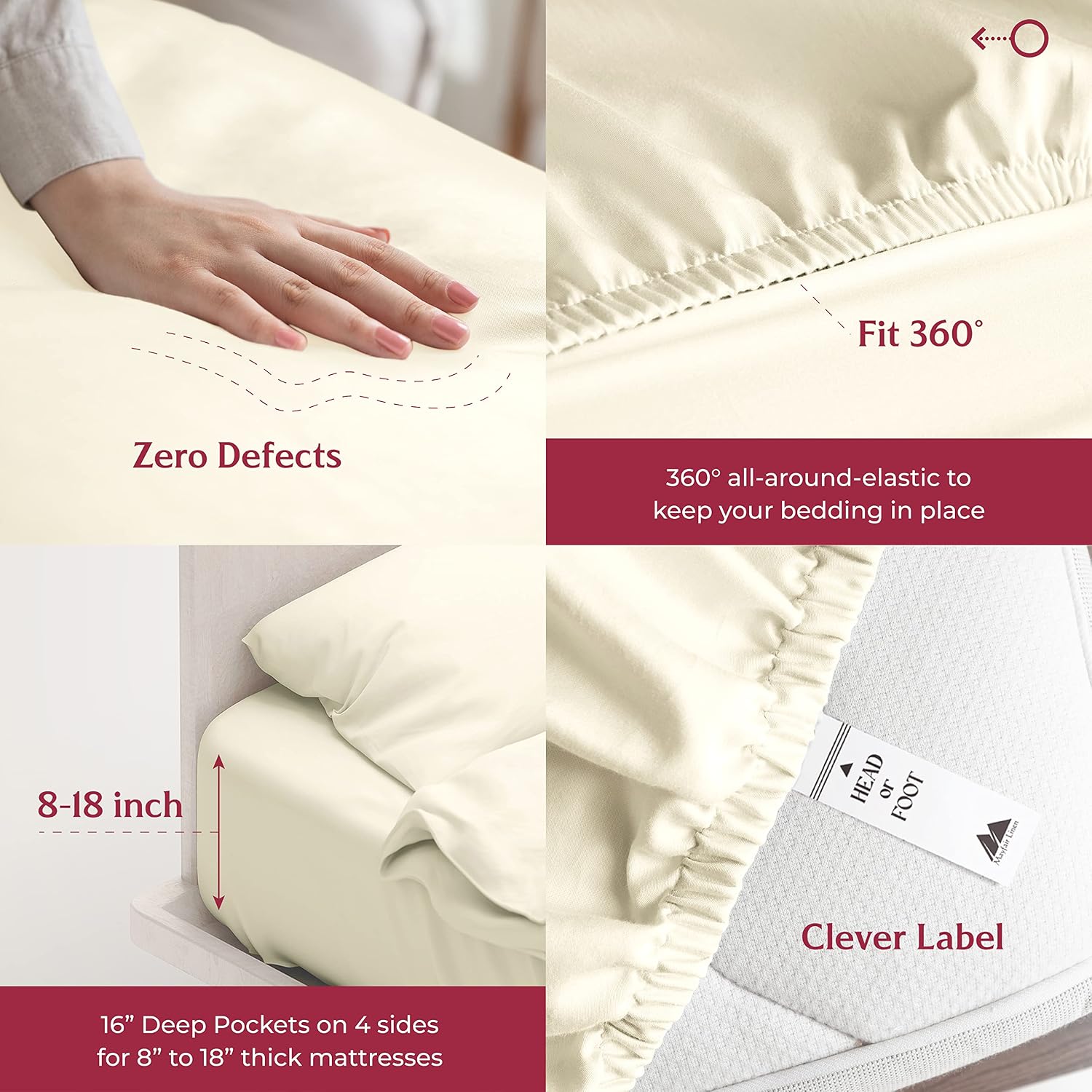 Mayfair Linen 100% Egyptian Cotton California King Sheet Sets - Luxury 800 Series Tranquil Collection Egyptian Cotton Cal King Sheets (6 PC, Ivory), Soft Cooling 16' Deep Pocket Hotel Sheet Set