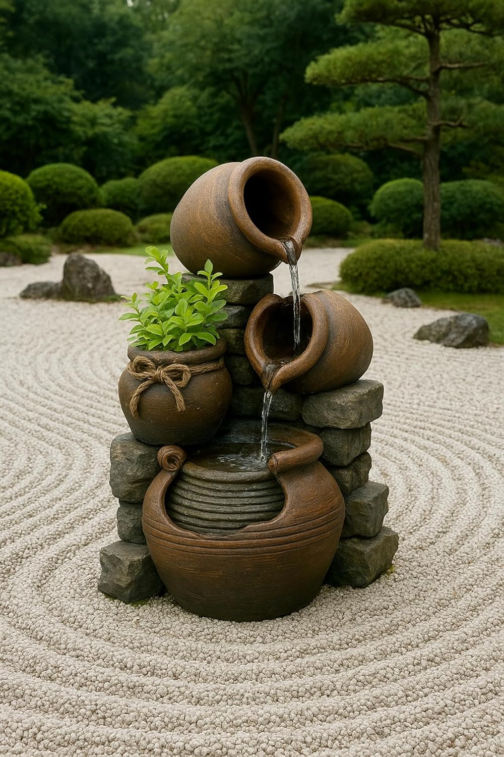 Jeco FCL055 Multi Pots Outdoor Water Fountain with Flower Pot, 12.6L x 13.4W x 23.6H, Multicolor